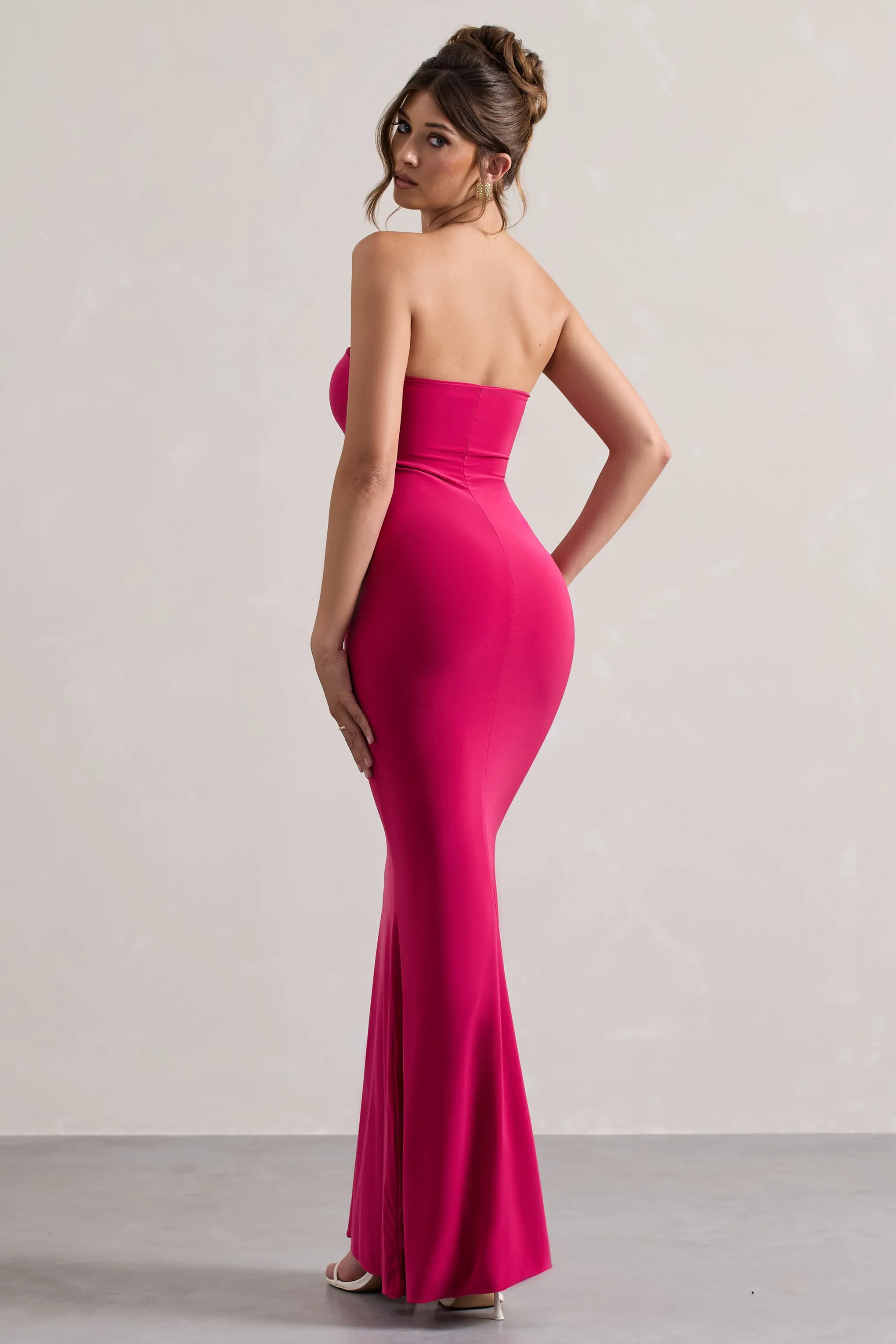 Ceremony | Hot Pink Bandeau Fishtail Maxi Dress Club L London