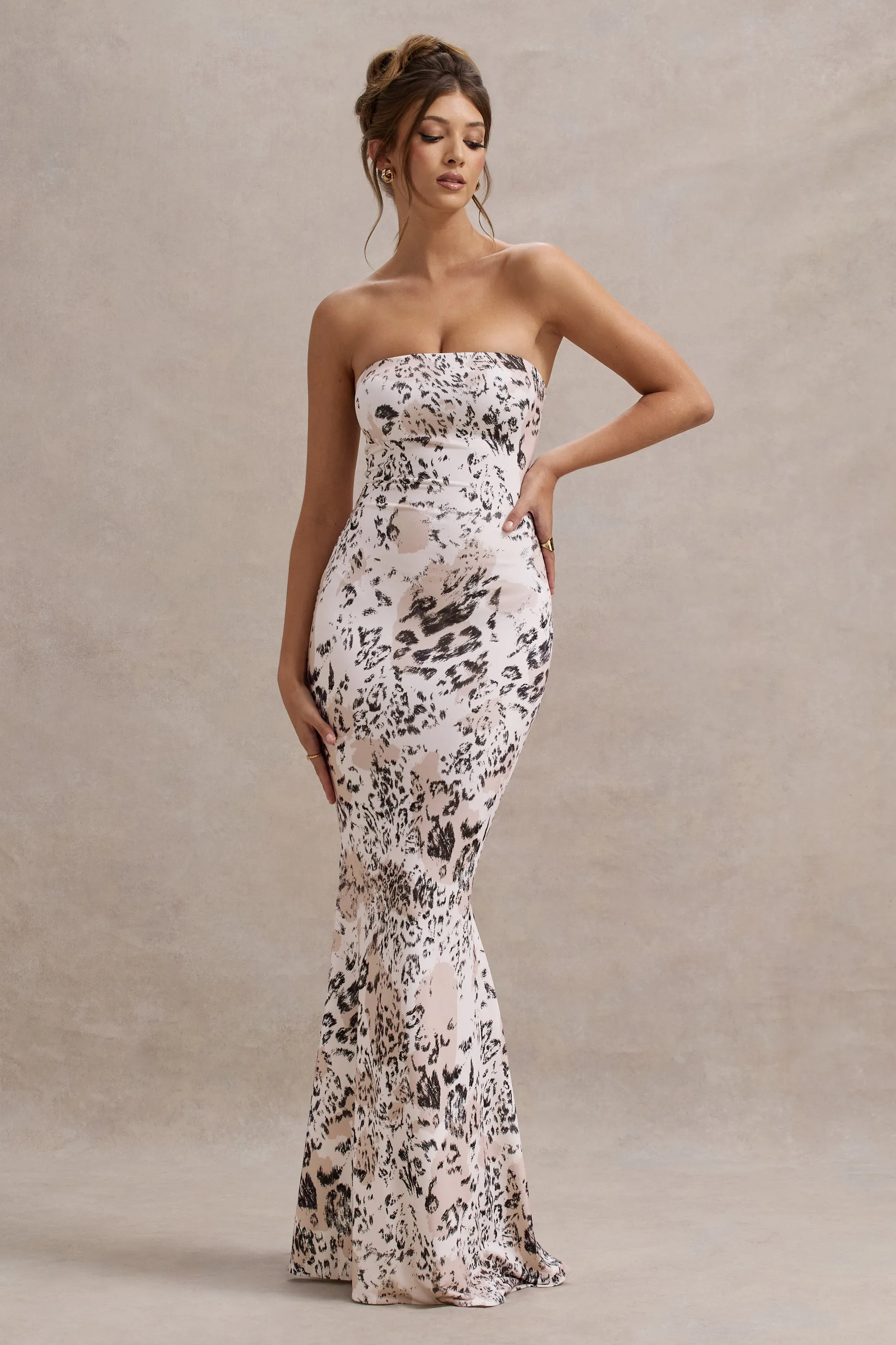 Ceremony | Leopard Print Bandeau Fishtail Maxi Dress Club L London