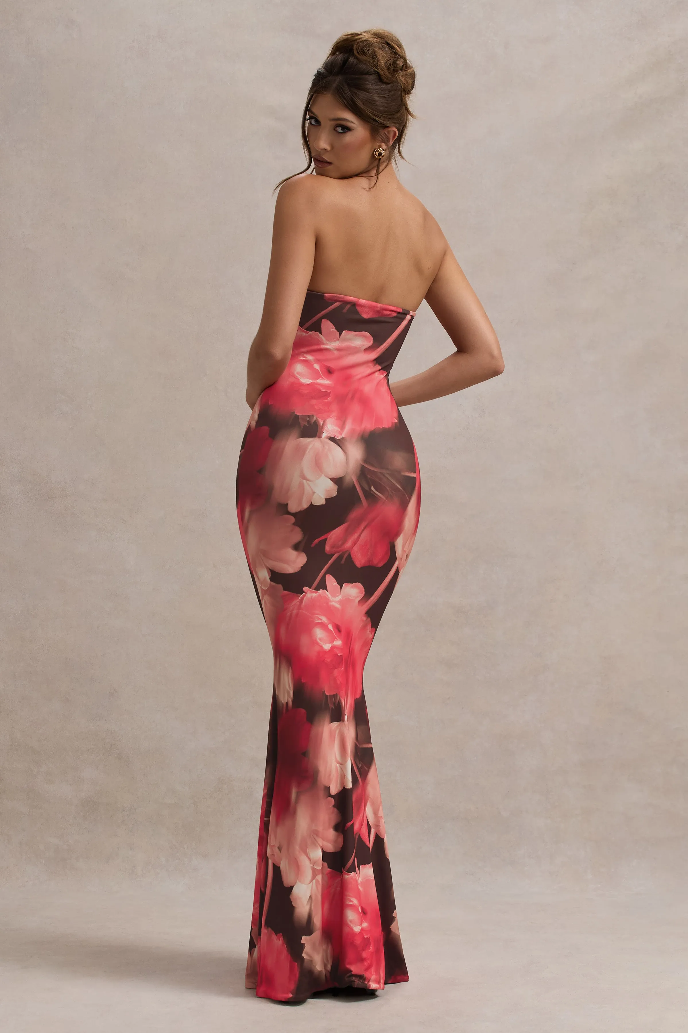 Ceremony | Red Floral Print Bandeau Fishtail Maxi Dress Club L London
