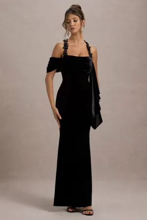 Charlize | Black Velvet Halter-Neck Draped Maxi Dress Club L London