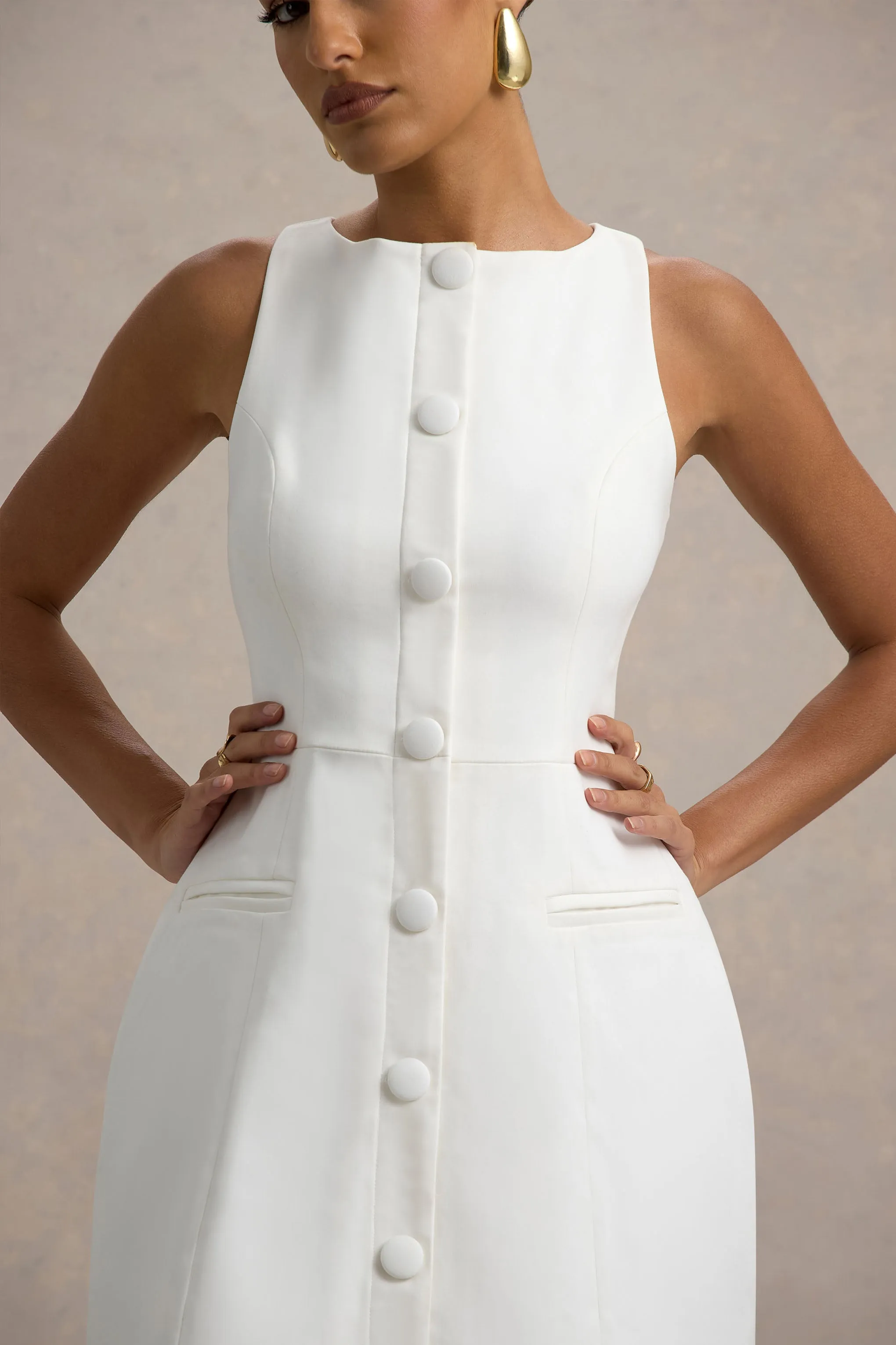 Cheri | White Tailored Sleeveless Mini Dress Club L London