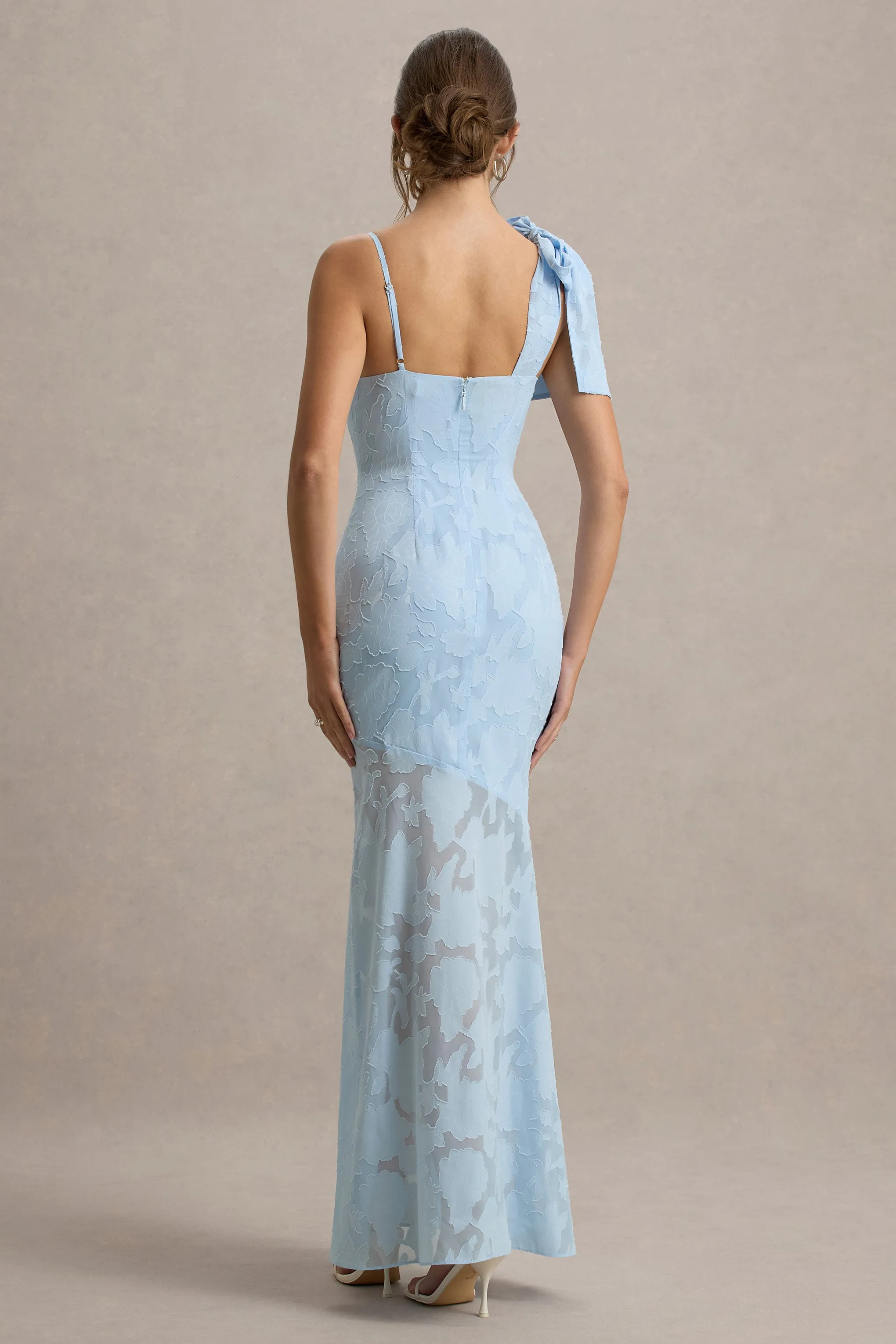 Chyna | Light Blue Cowl-Neck Maxi Dress With Bow Strap Club L London