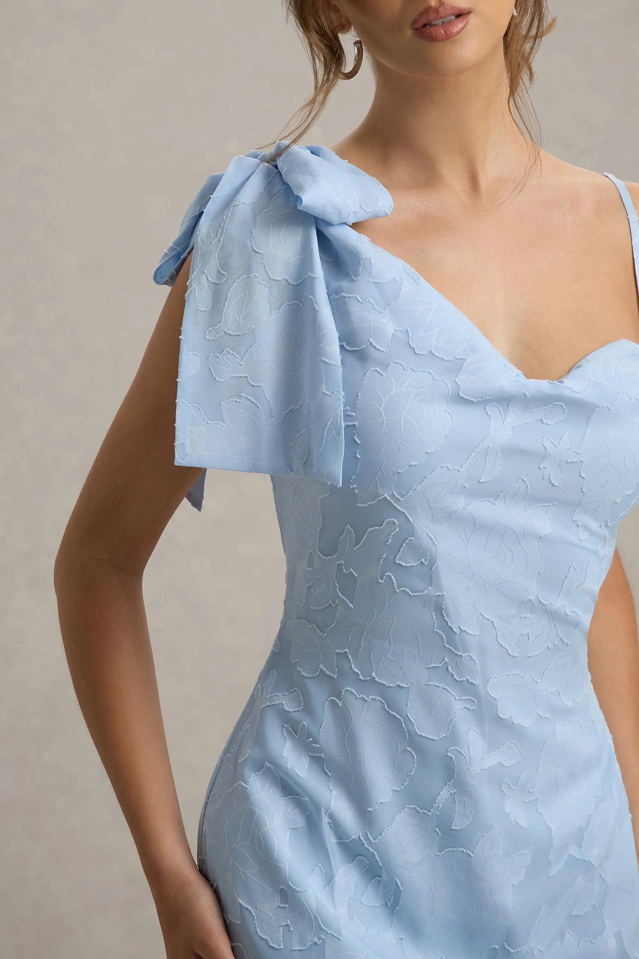 Chyna | Light Blue Cowl-Neck Maxi Dress With Bow Strap Club L London