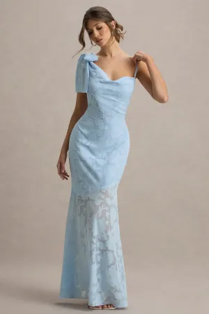 Chyna | Light Blue Cowl-Neck Maxi Dress With Bow Strap Club L London