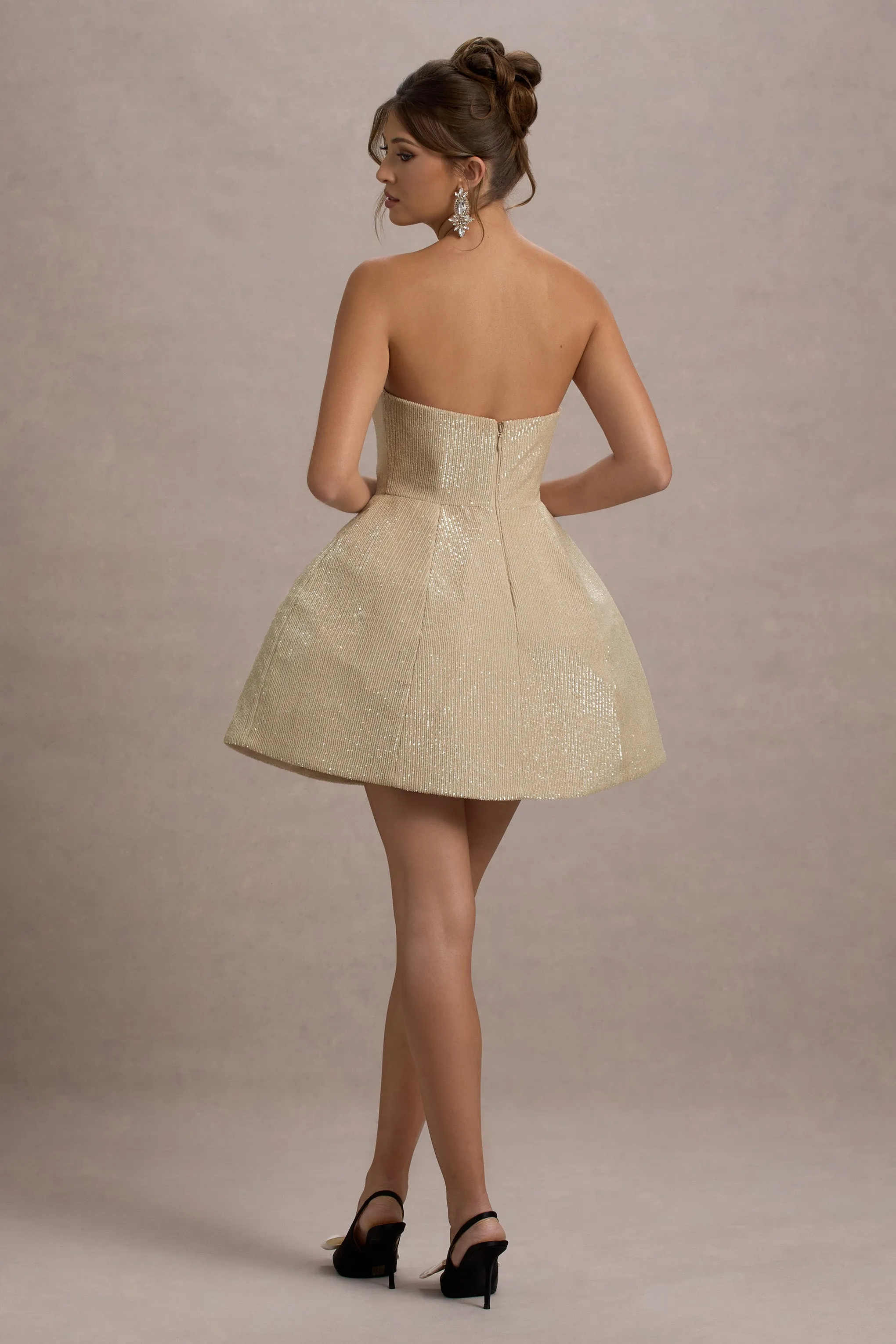 Clarabell | Cream Sequin Bandeau Structured Mini Dress Club L London