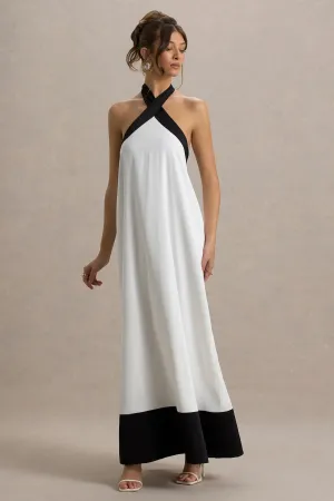 Clarabella | White & Black Halter-Neck Maxi Dress Club L London