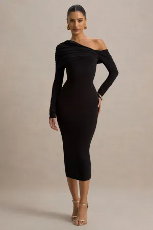 Cleo | Black Bodycon Midi Dress With Mesh Sleeves Club L London