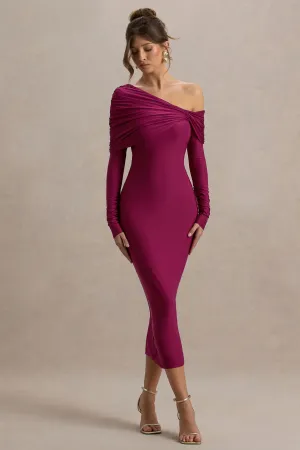 Cleo | Burgundy Bodycon Midi Dress With Mesh Sleeves Club L London