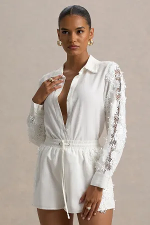 Coconut | Ecru Linen Button-Up Shirt With Lace Detail Club L London