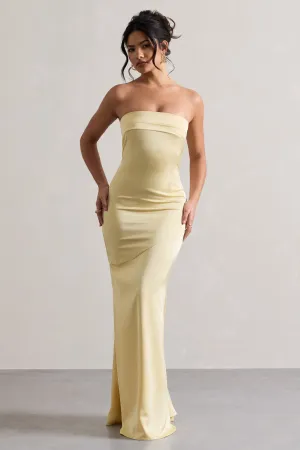 Colada | Lemon Satin Pleated Bandeau Maxi Dress Club L London