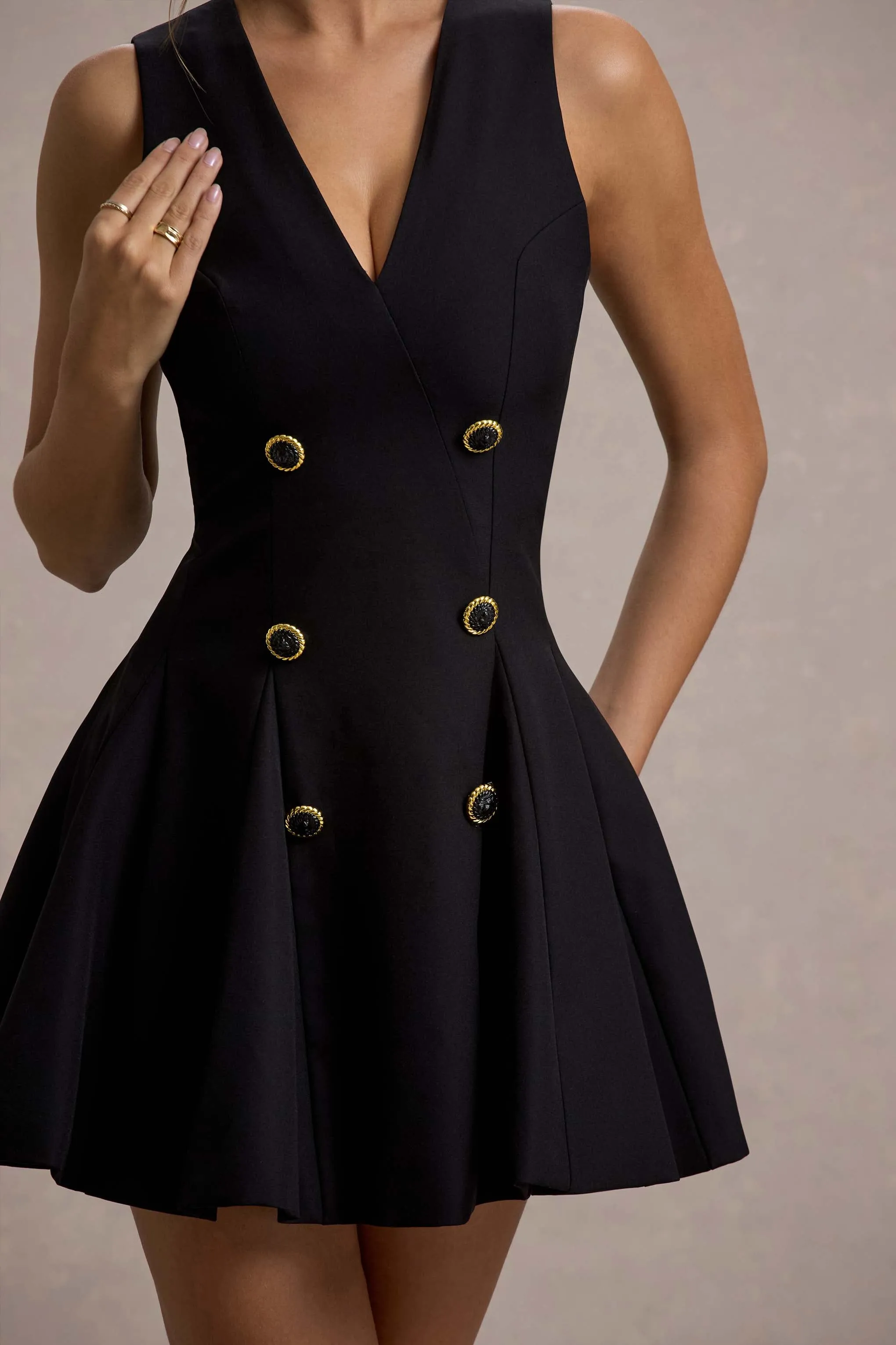 Collette | Black Tailored Plunge-Neck Mini Dress Club L London