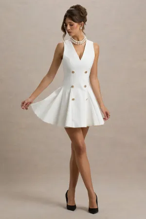 Collette | White Tailored Plunge-Neck Mini Dress Club L London