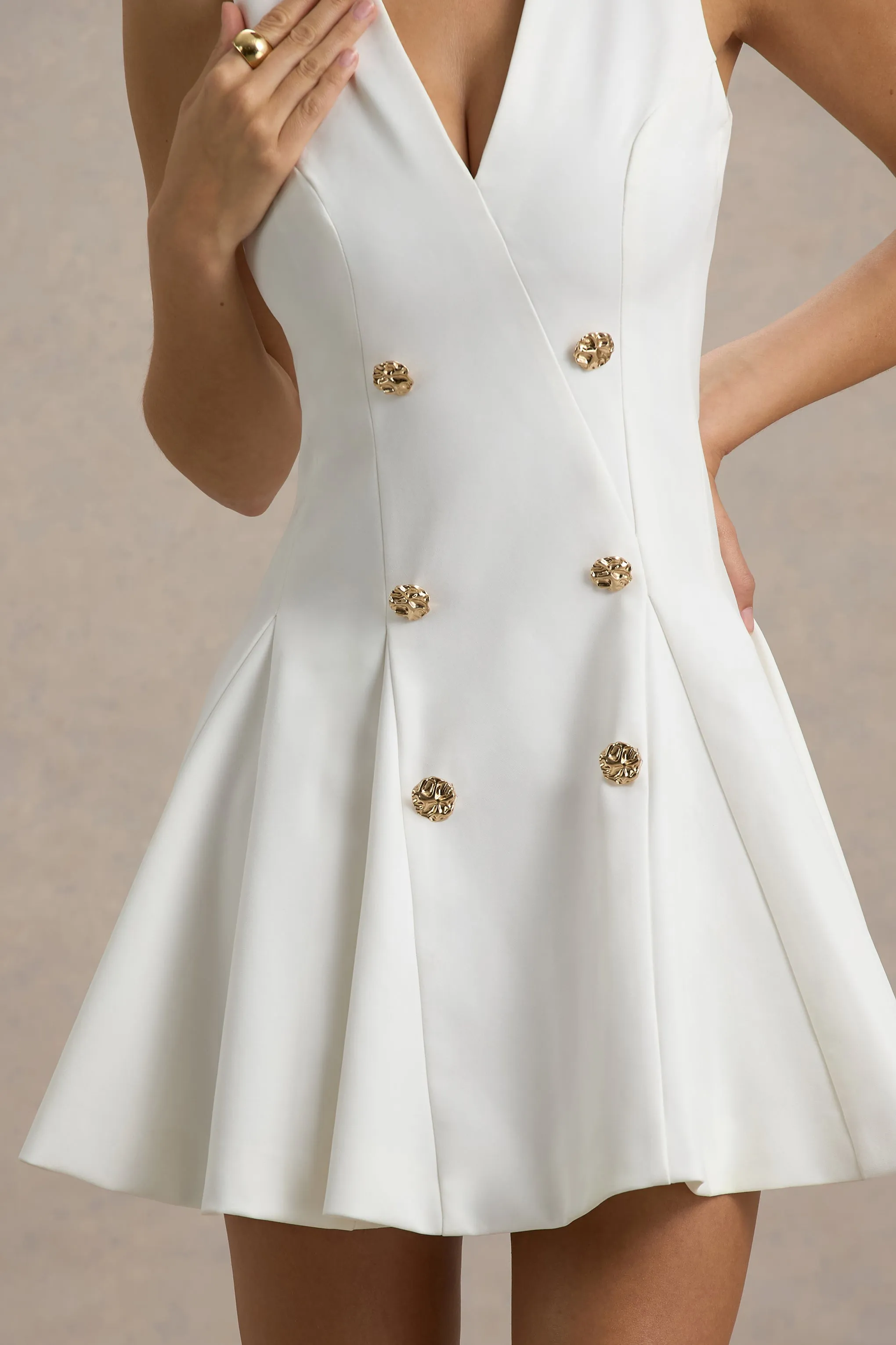 Collette | White Tailored Plunge-Neck Mini Dress Club L London