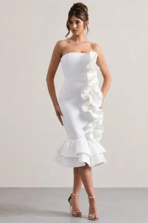 Concept | Cream Bandeau Ruffle Midi Dress Club L London