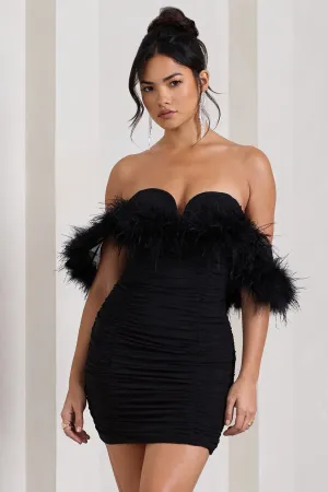 Confetti | Black Sweetheart Mini Dress With Chiffon Feather Sleeves Club L London