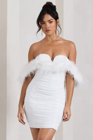 Confetti | White Sweetheart Mini Dress With Chiffon Feather Sleeves Club L London
