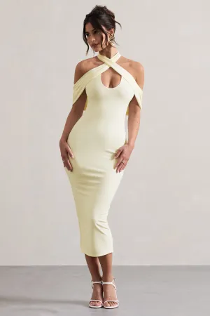 Connect | Cream Bodycon Halter-Neck Midi Dress With Cut-Out Club L London