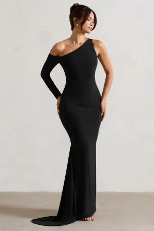 Contradiction | Black One-Sleeve Asymmetric Maxi Dress Club L London