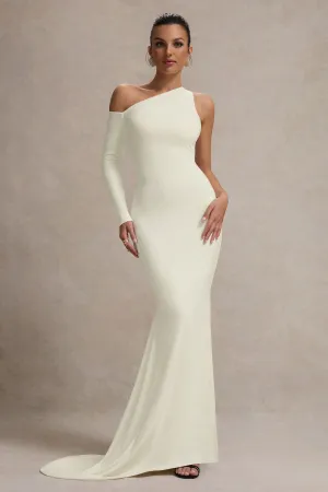 Contradiction | Cream One-Sleeve Asymmetric Maxi Dress Club L London