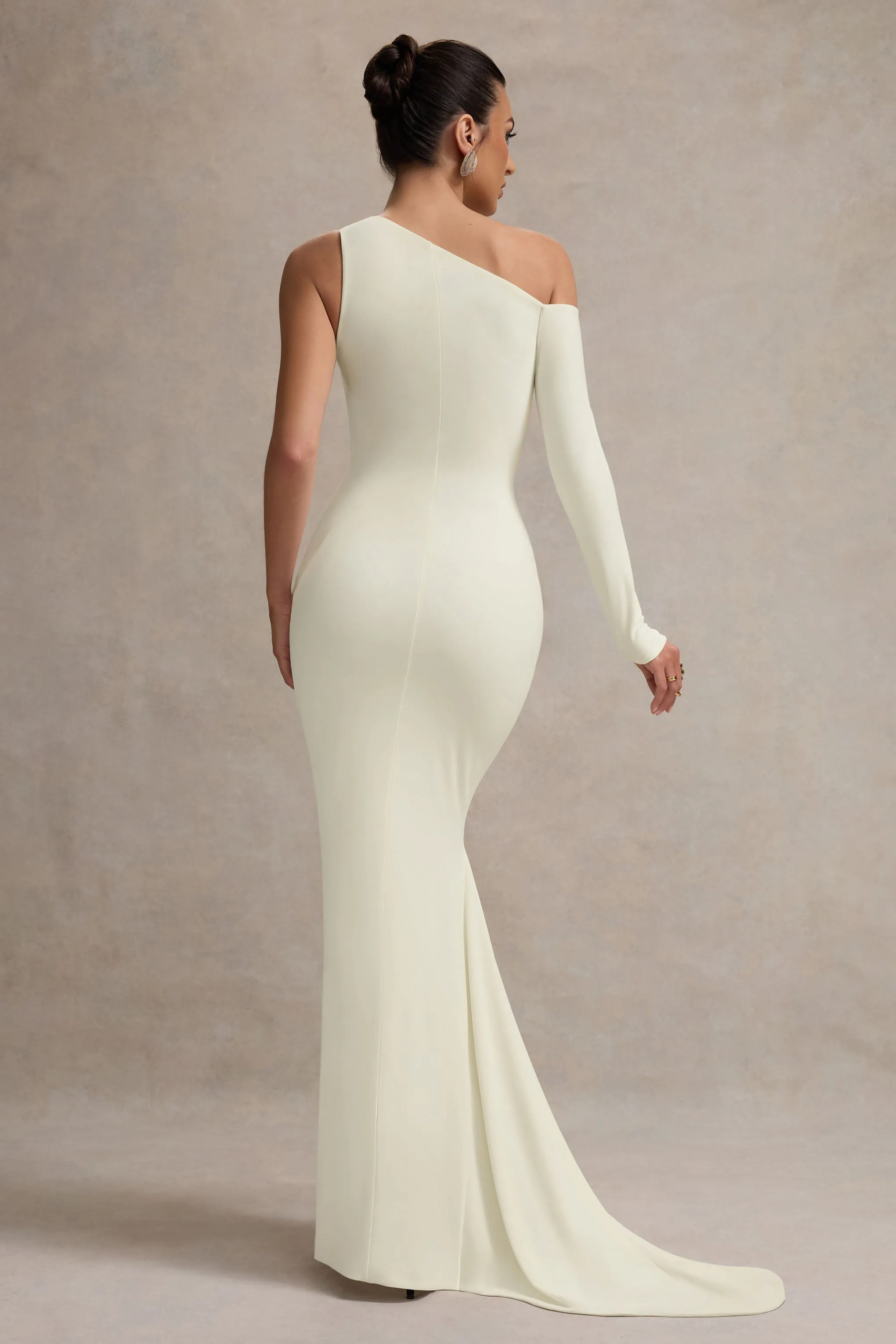 Contradiction | Cream One-Sleeve Asymmetric Maxi Dress Club L London