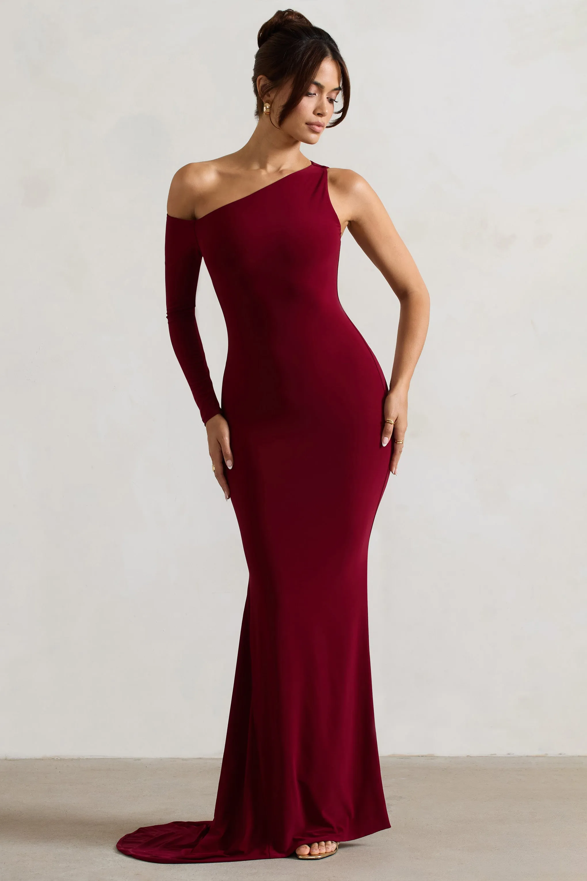 Contradiction | Port One-Sleeve Asymmetric Maxi Dress Club L London