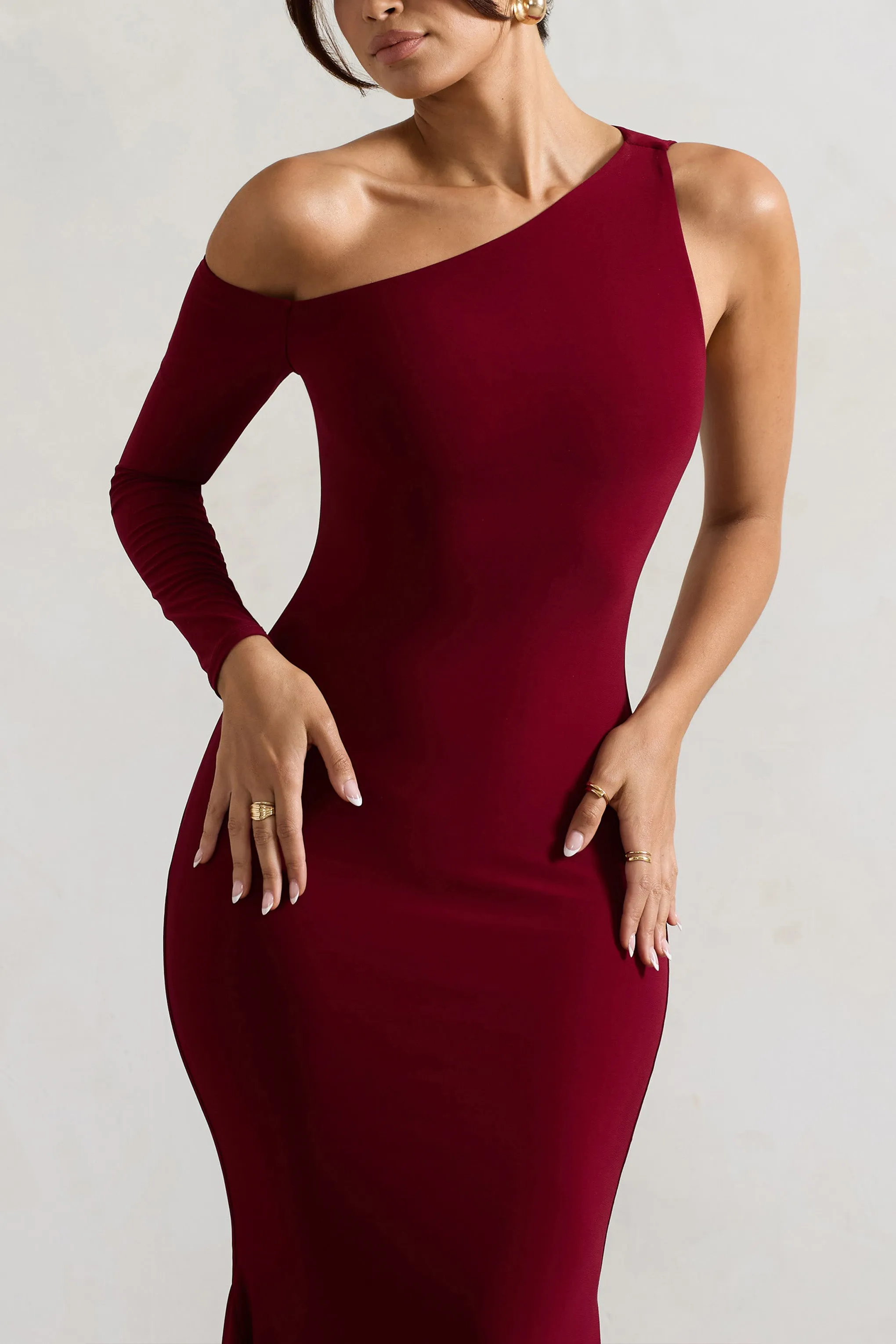 Contradiction | Port One-Sleeve Asymmetric Maxi Dress Club L London