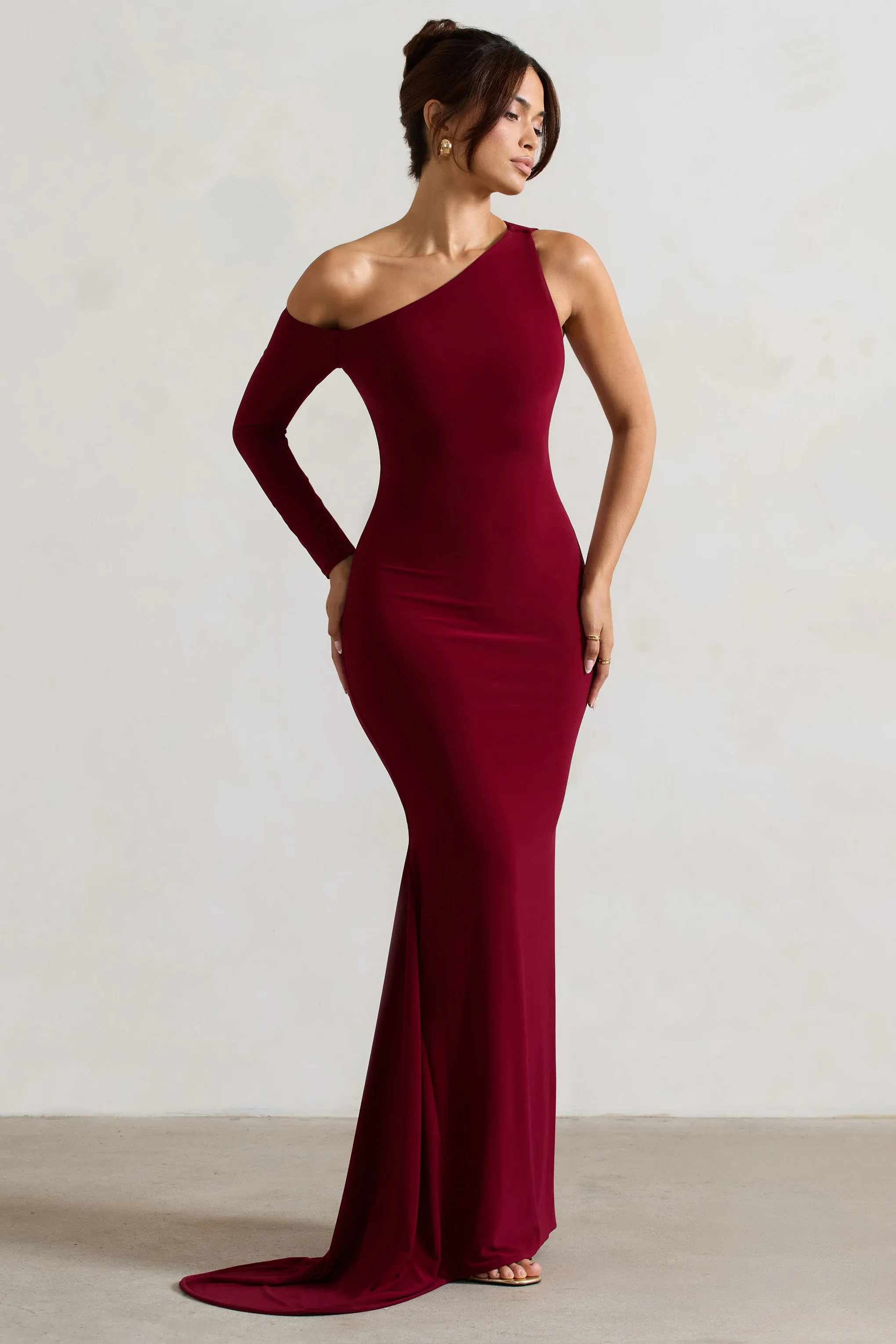 Contradiction | Port One-Sleeve Asymmetric Maxi Dress Club L London