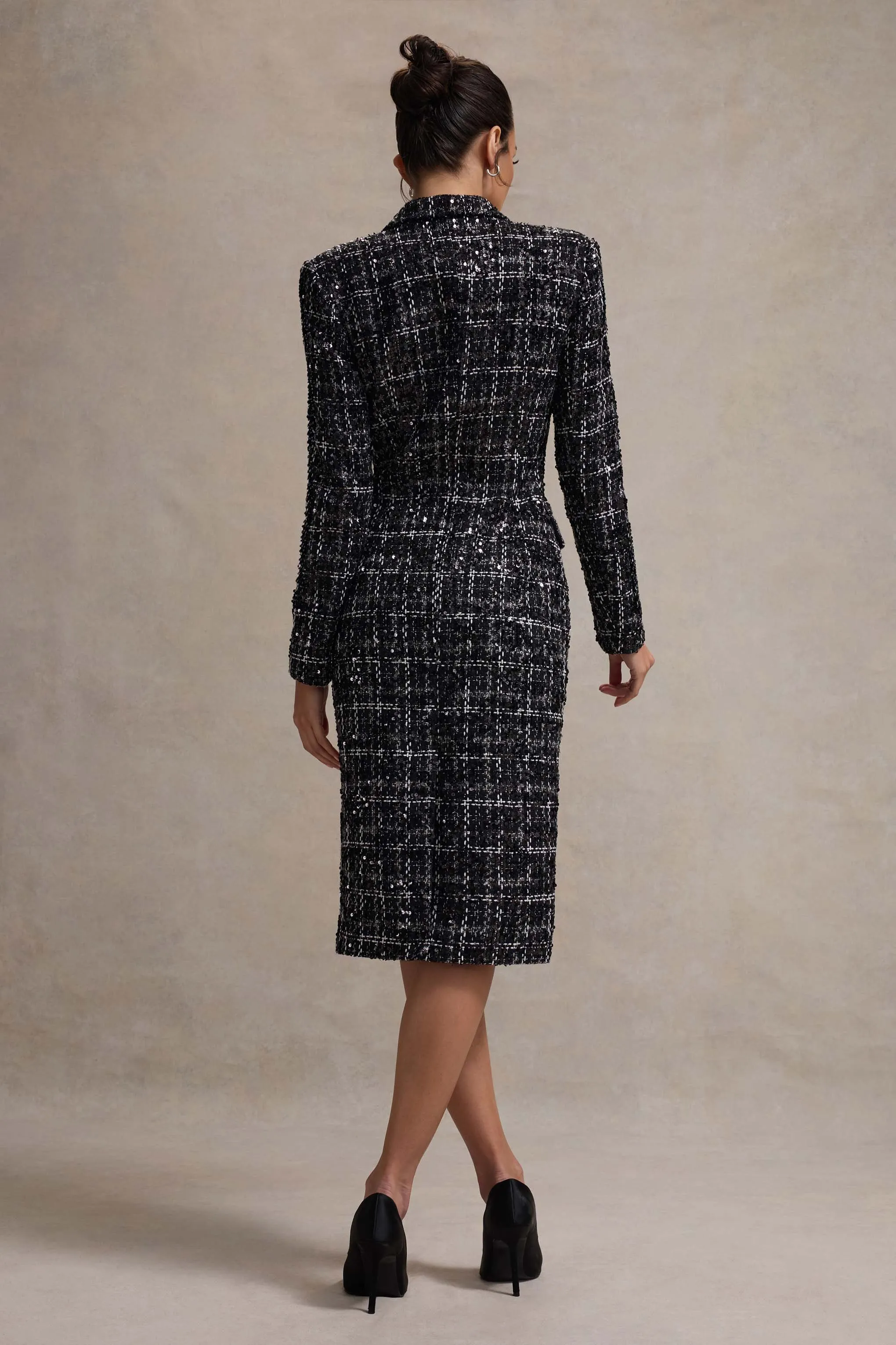 Cooper | Black Boucle Tailored Blazer Midi Dress Club L London