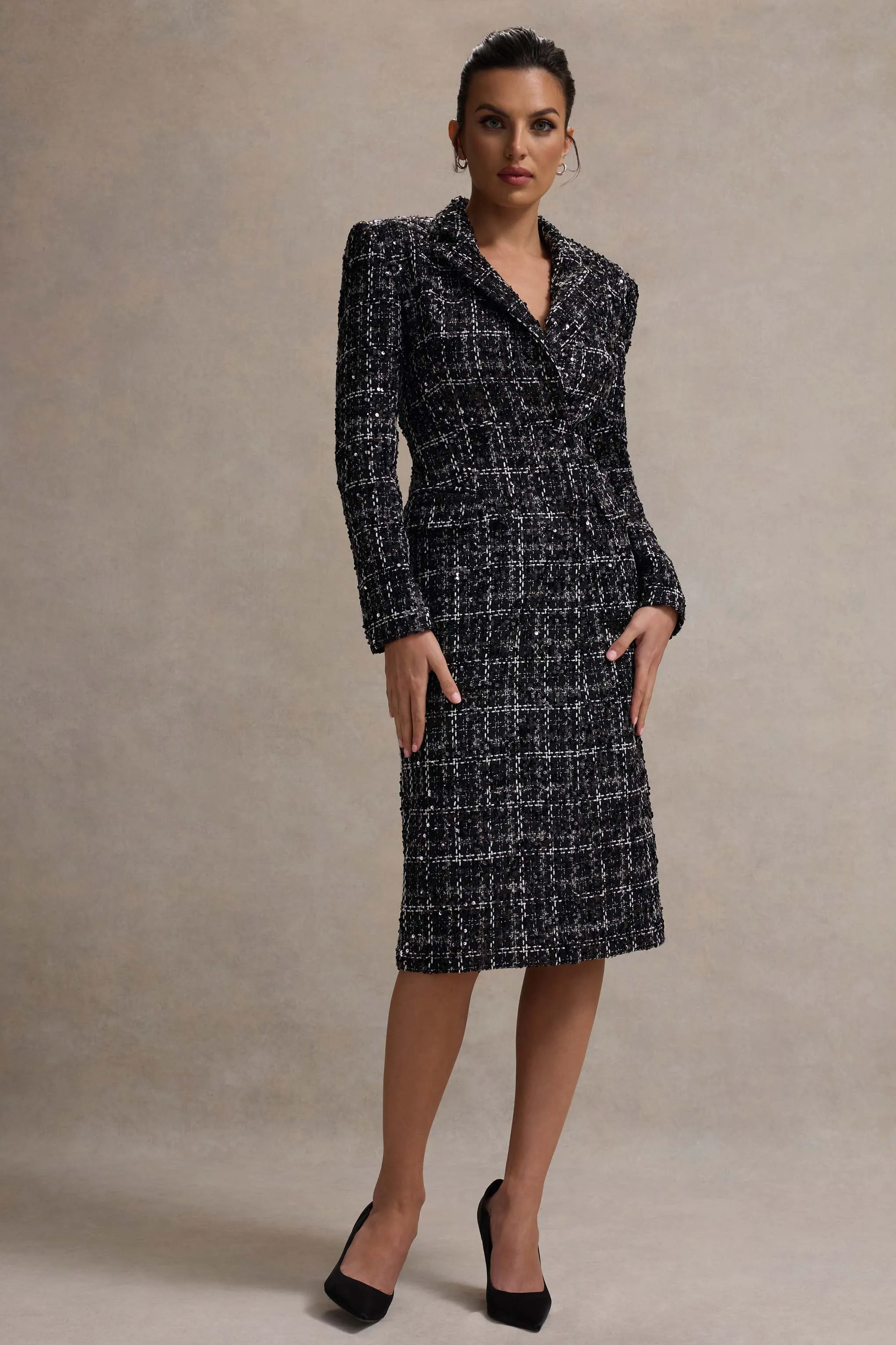 Cooper | Black Boucle Tailored Blazer Midi Dress Club L London
