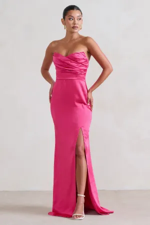 Coraline | Hot Pink Strapless Maxi Dress With Split Club L London