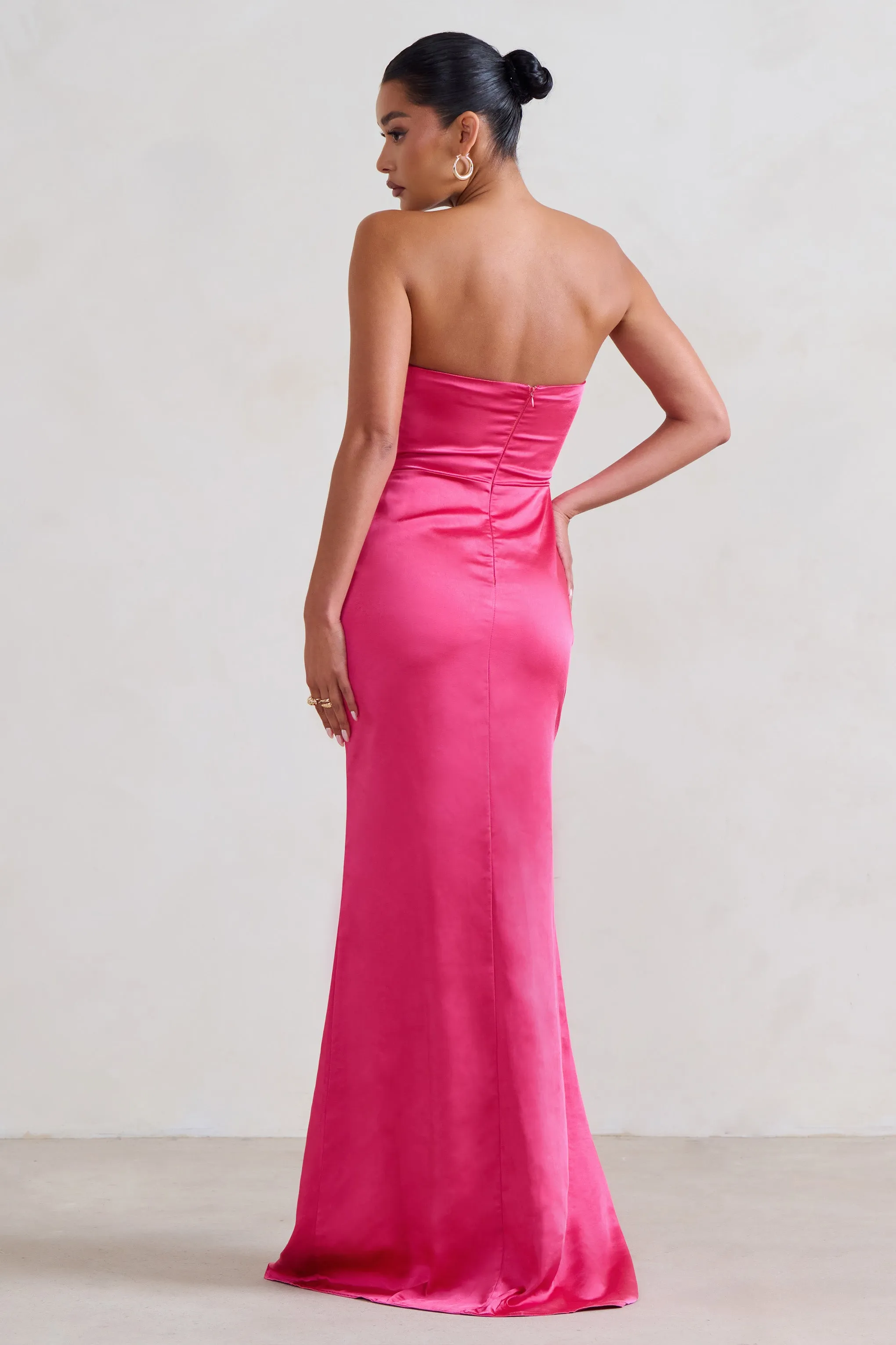 Coraline | Hot Pink Strapless Maxi Dress With Split Club L London