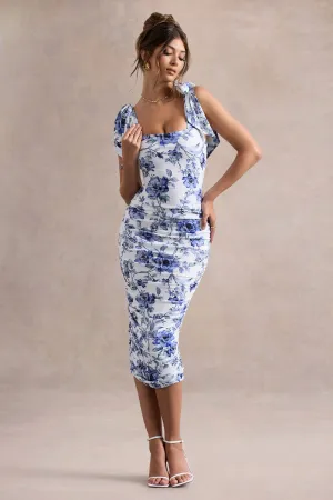Cordelia | Floral Print Bodycon Midi Dress With Bow Straps Club L London