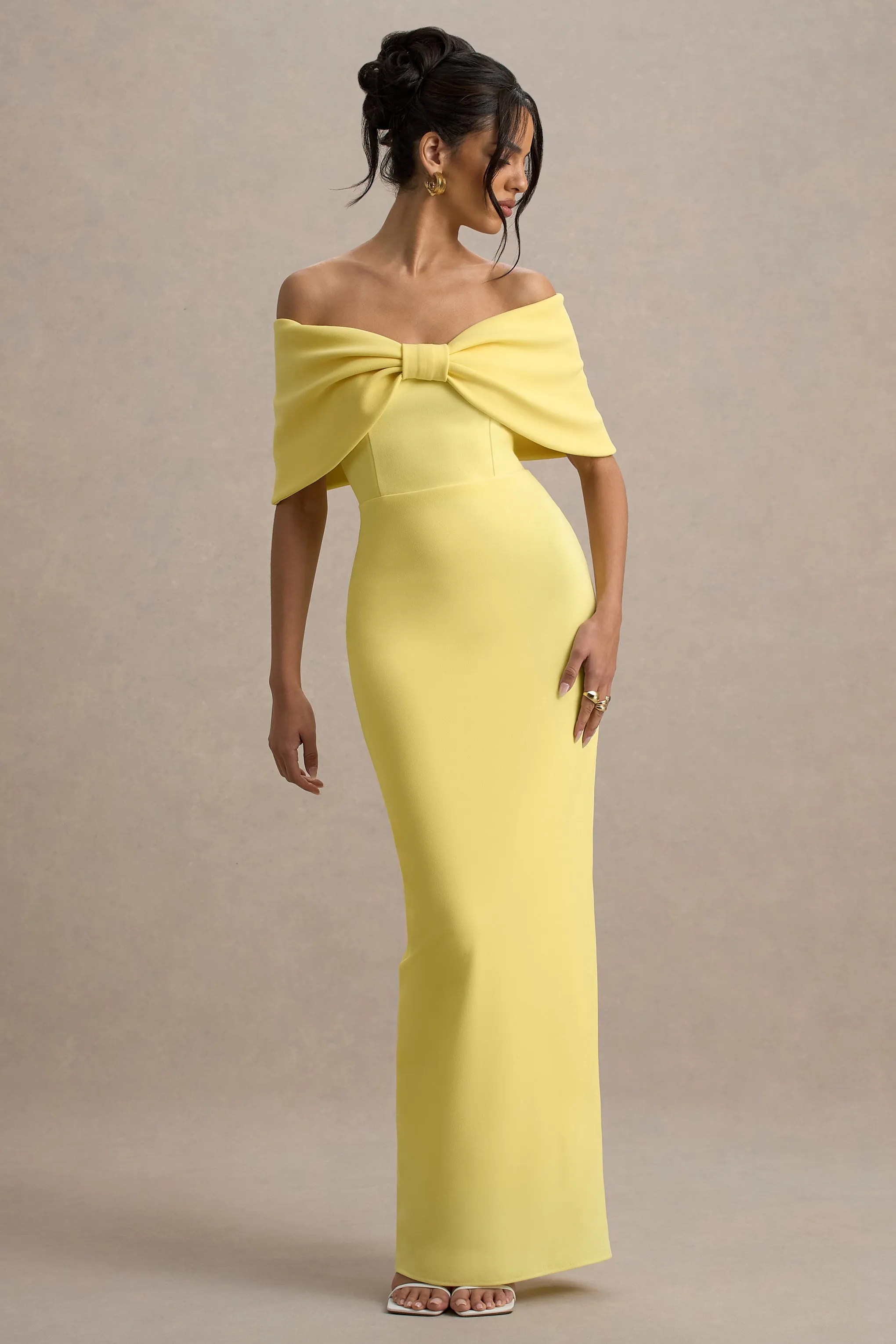 Cornelia | Lemon Strapless Maxi Dress With Oversized Bow Club L London