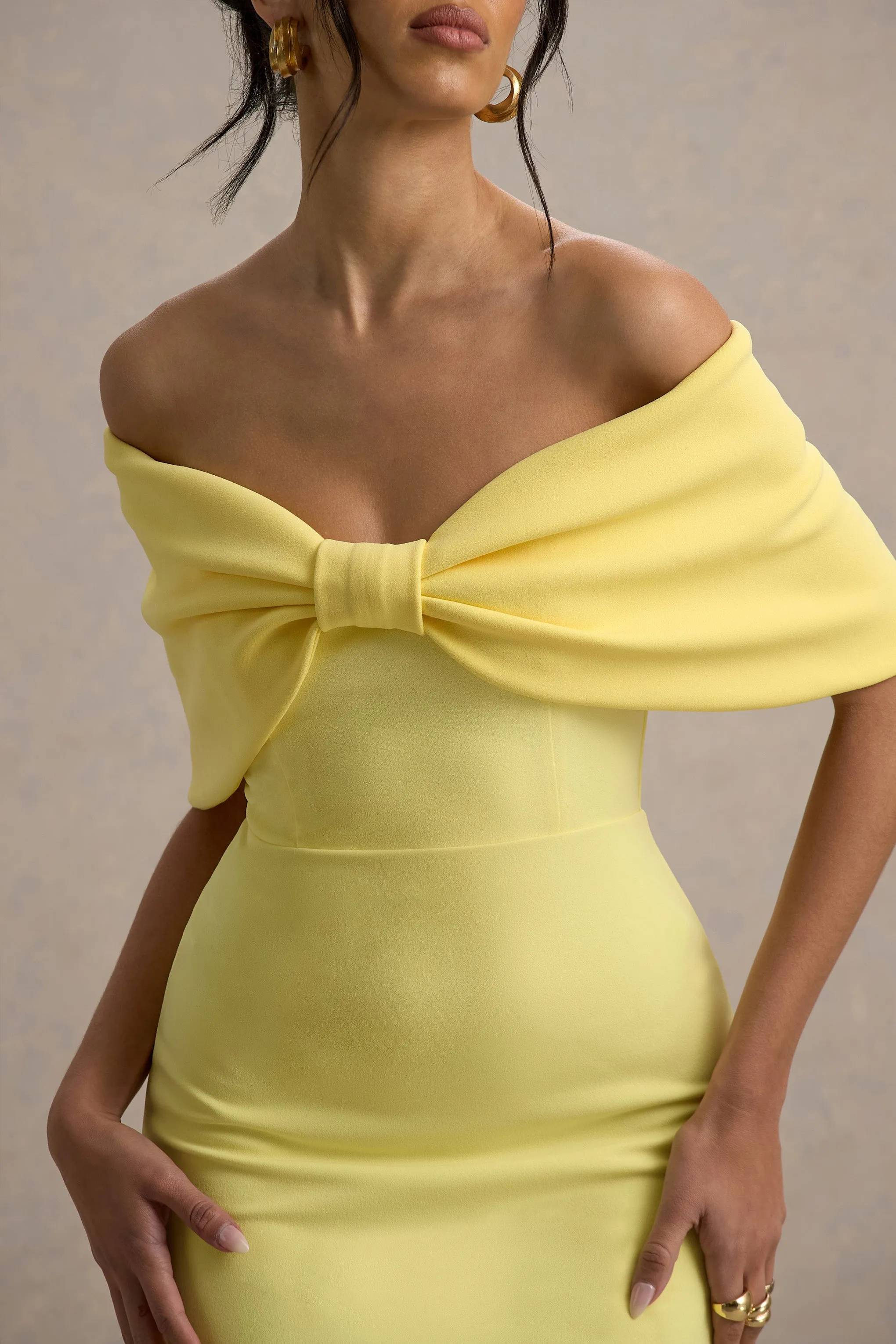 Cornelia | Lemon Strapless Maxi Dress With Oversized Bow Club L London