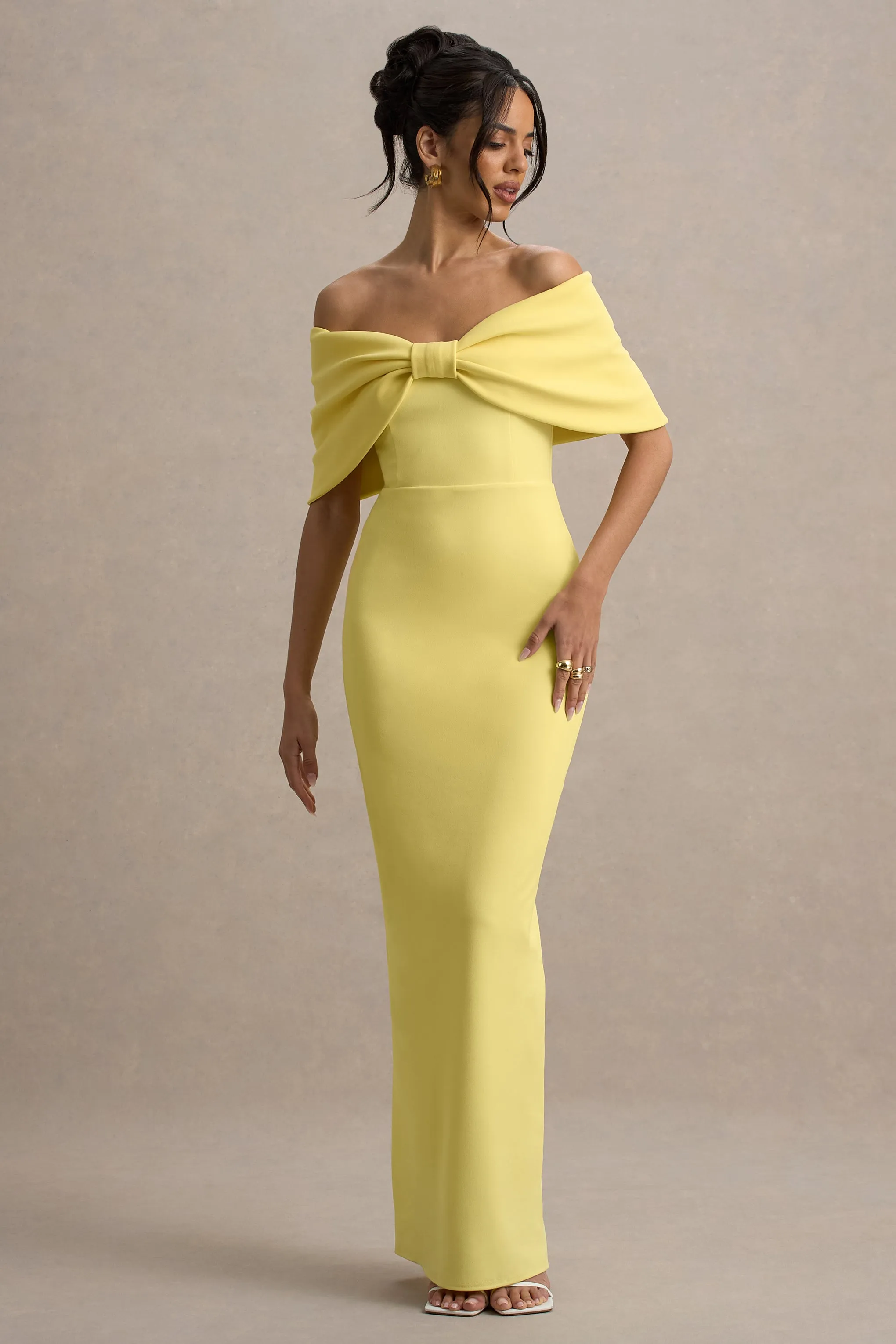 Cornelia | Lemon Strapless Maxi Dress With Oversized Bow Club L London