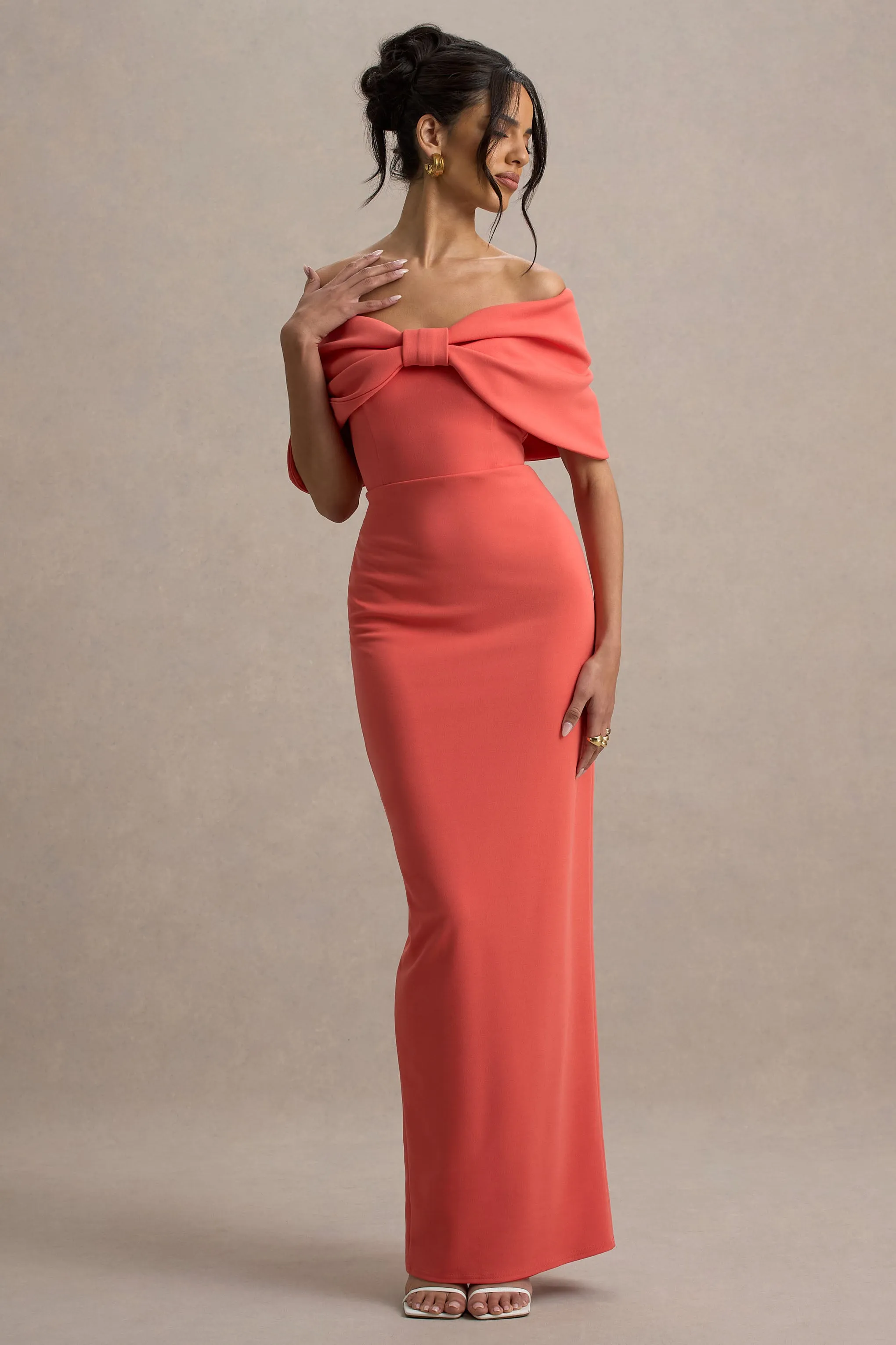 Cornelia | Orange Strapless Maxi Dress With Oversized Bow Club L London