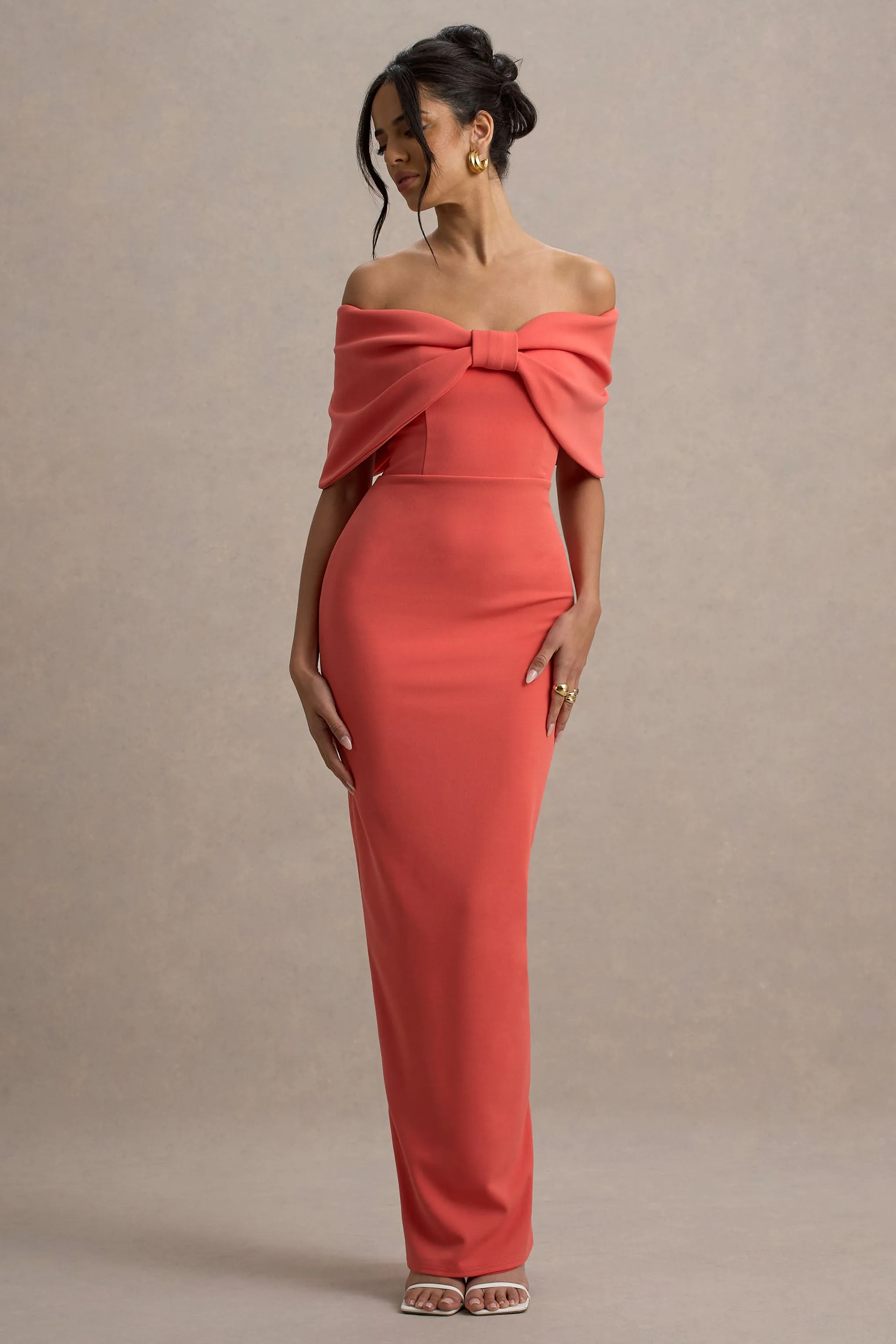 Cornelia | Orange Strapless Maxi Dress With Oversized Bow Club L London