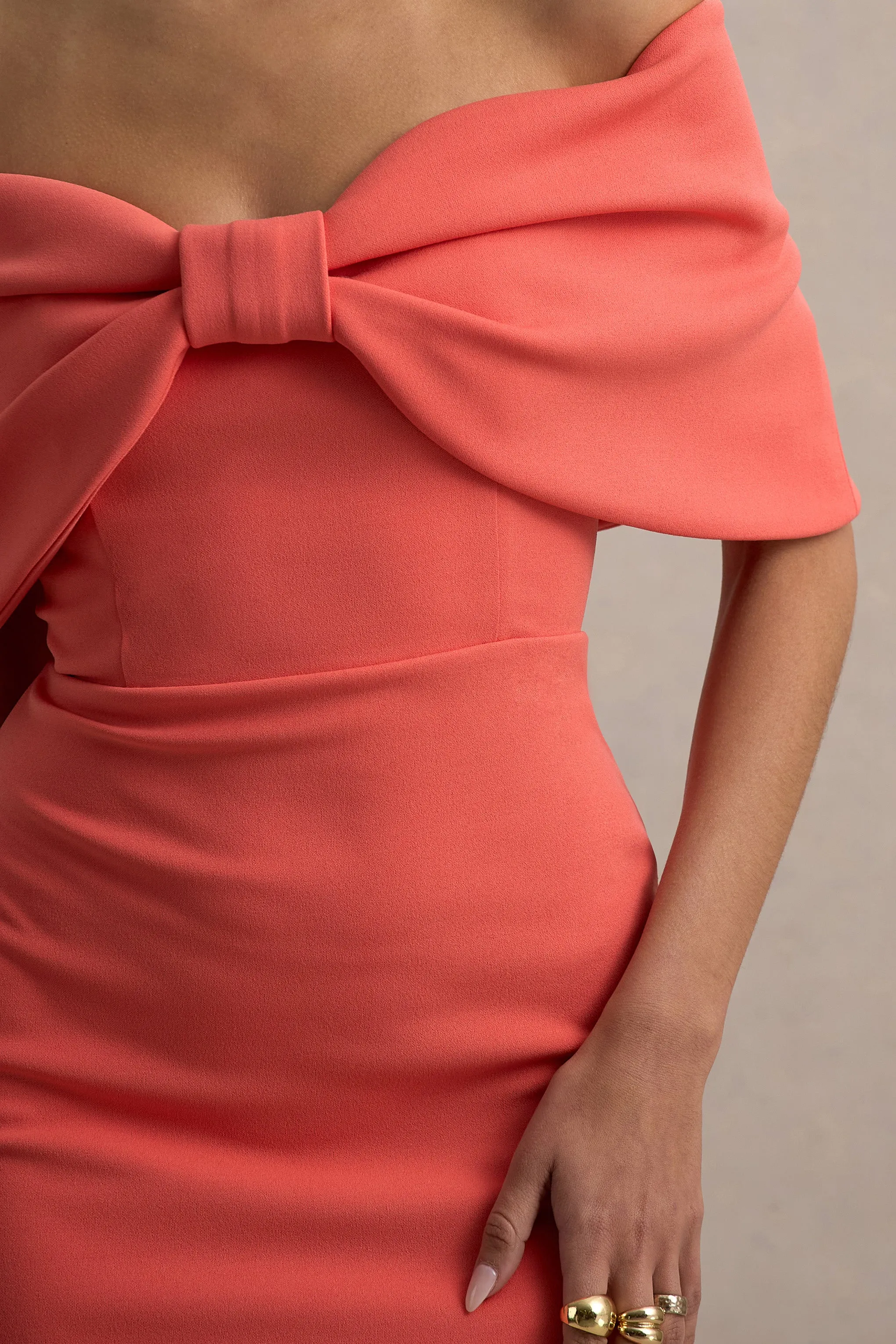 Cornelia | Orange Strapless Maxi Dress With Oversized Bow Club L London