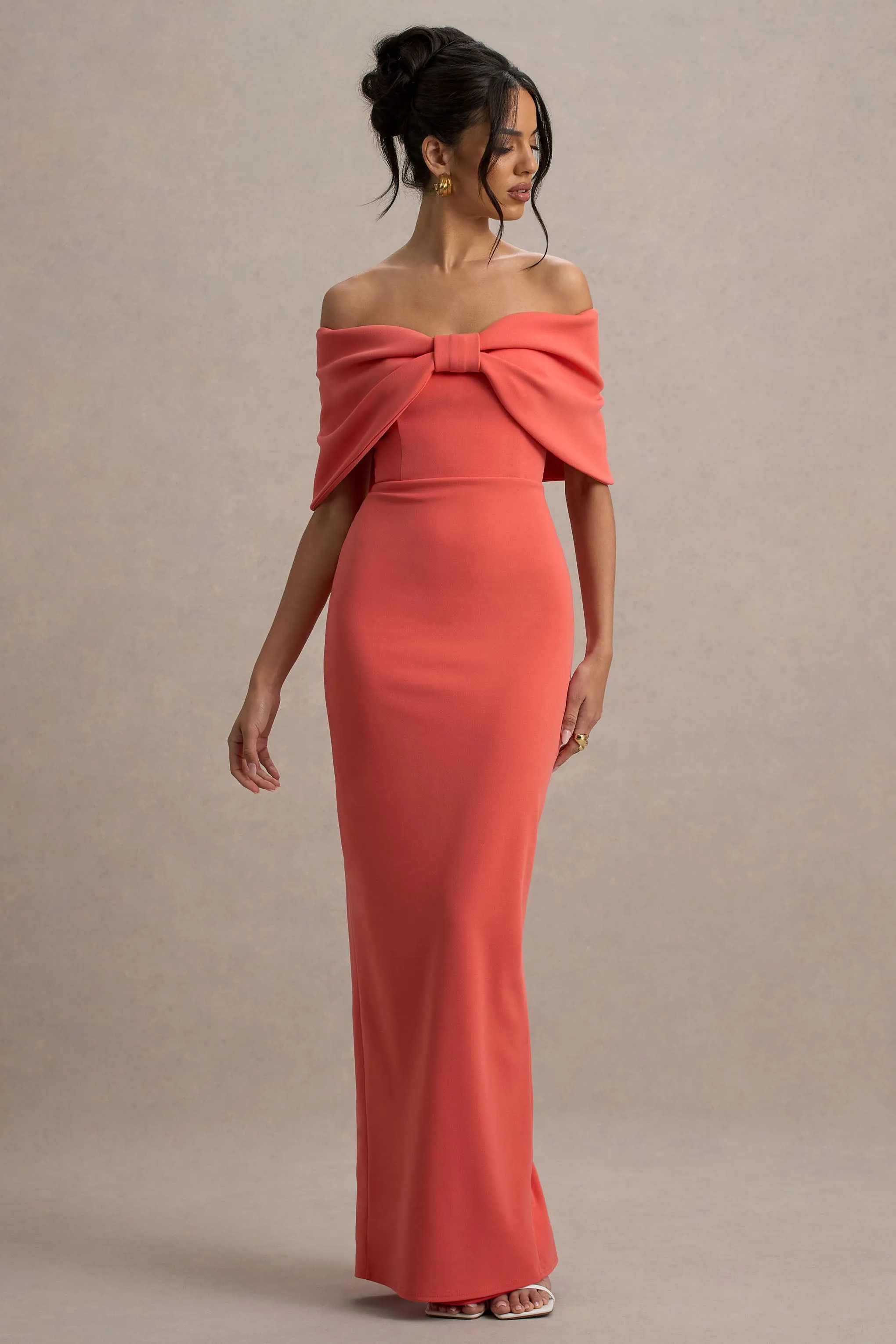 Cornelia | Orange Strapless Maxi Dress With Oversized Bow Club L London