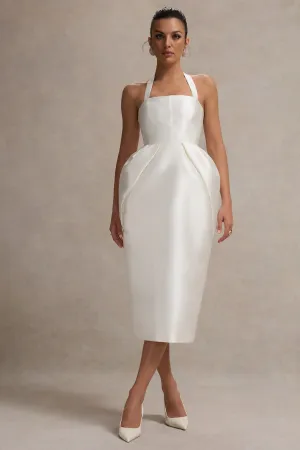 Cosetta | White Halter-Neck Midi Dress With Tulip Skirt Club L London