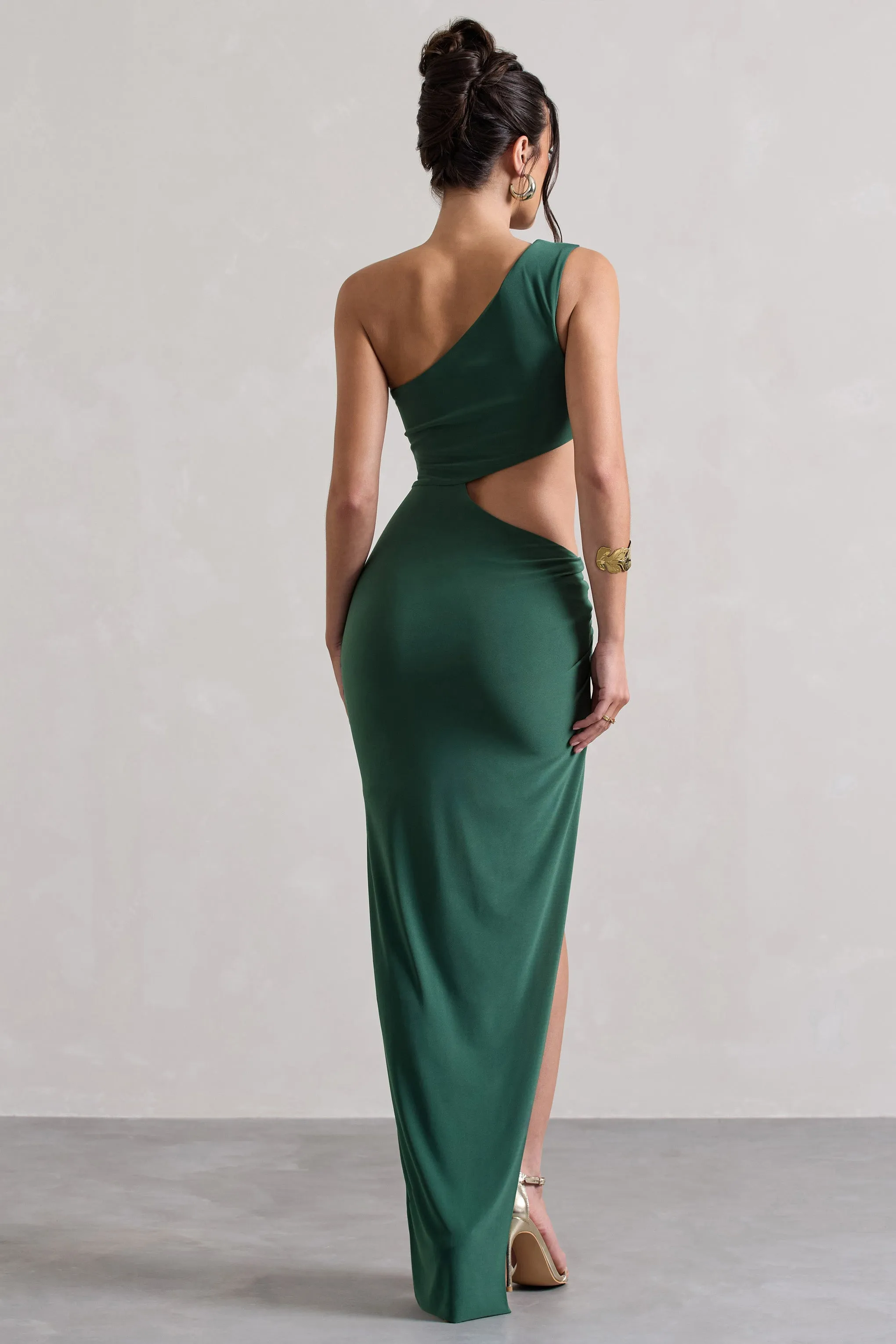Costa Rica | Forest Green Asymmetric Cut-Out Split Maxi Dress Club L London
