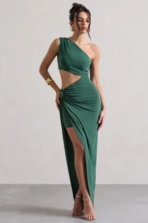 Costa Rica | Forest Green Asymmetric Cut-Out Split Maxi Dress Club L London