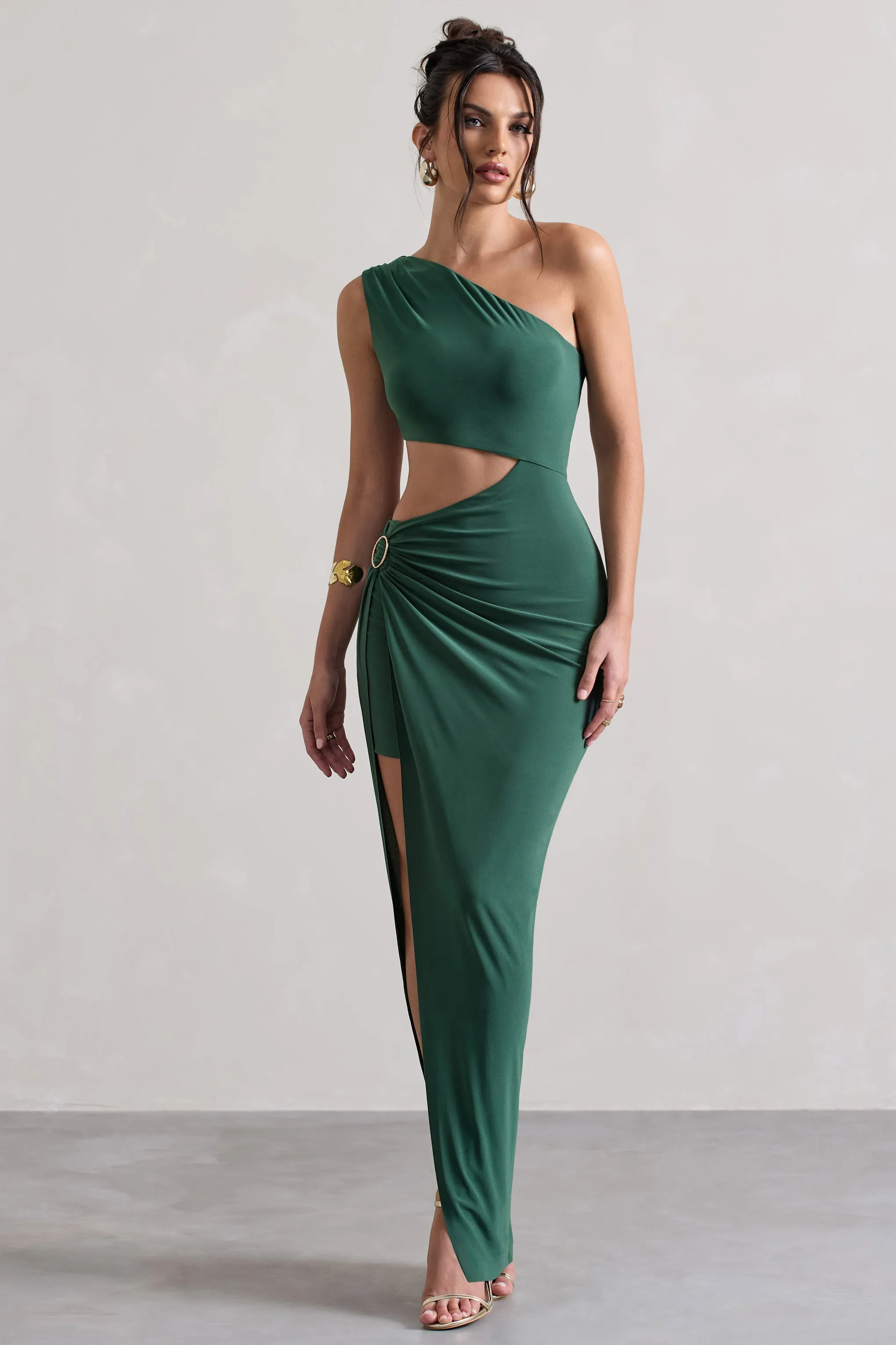 Costa Rica | Forest Green Asymmetric Cut-Out Split Maxi Dress Club L London