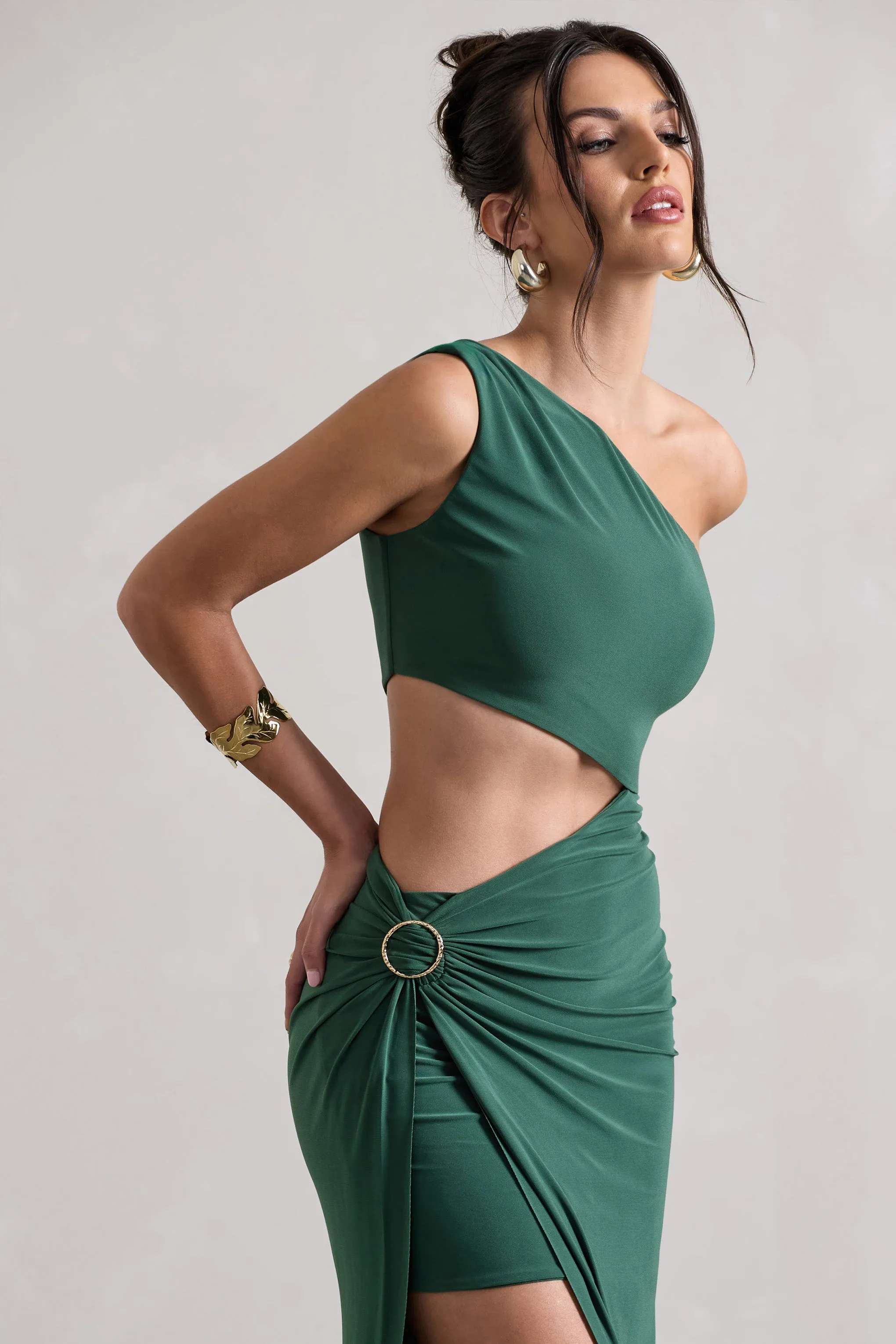 Costa Rica | Forest Green Asymmetric Cut-Out Split Maxi Dress Club L London