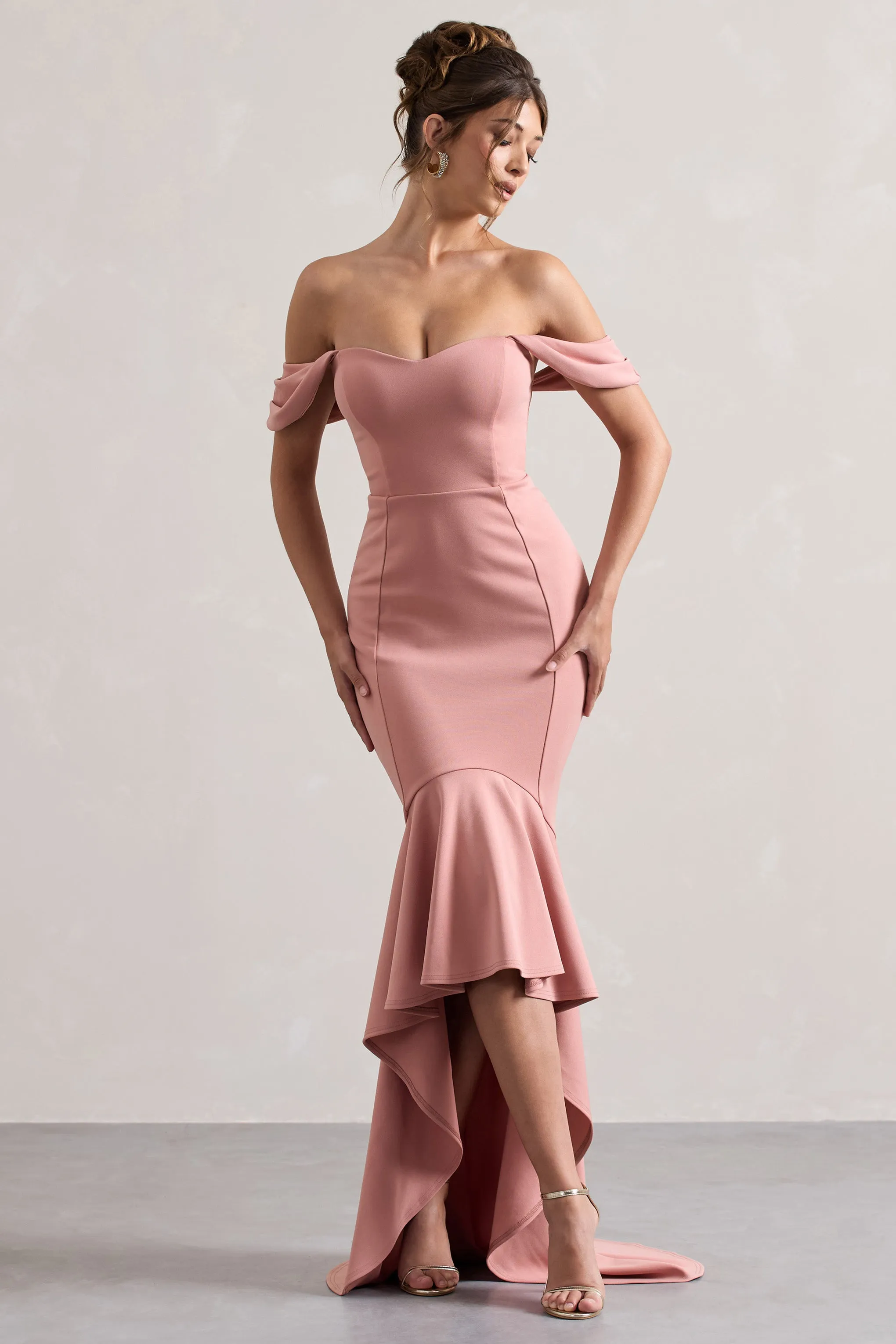Cotillion | Blush Sweetheart High-Low Maxi Dress With Ruffle Hem Club L London