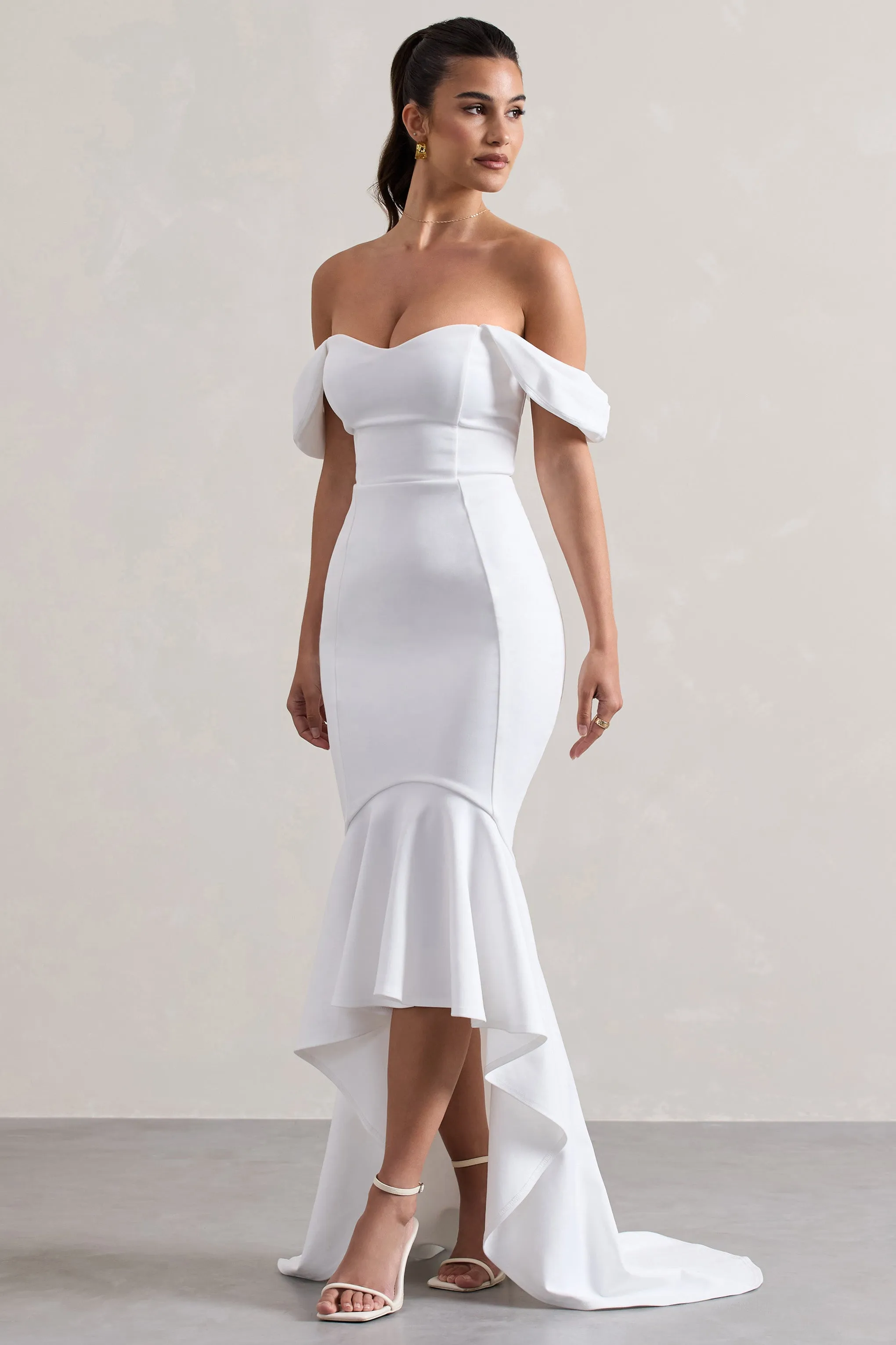 Cotillion | White Sweetheart High-Low Maxi Dress With Ruffle Hem Club L London