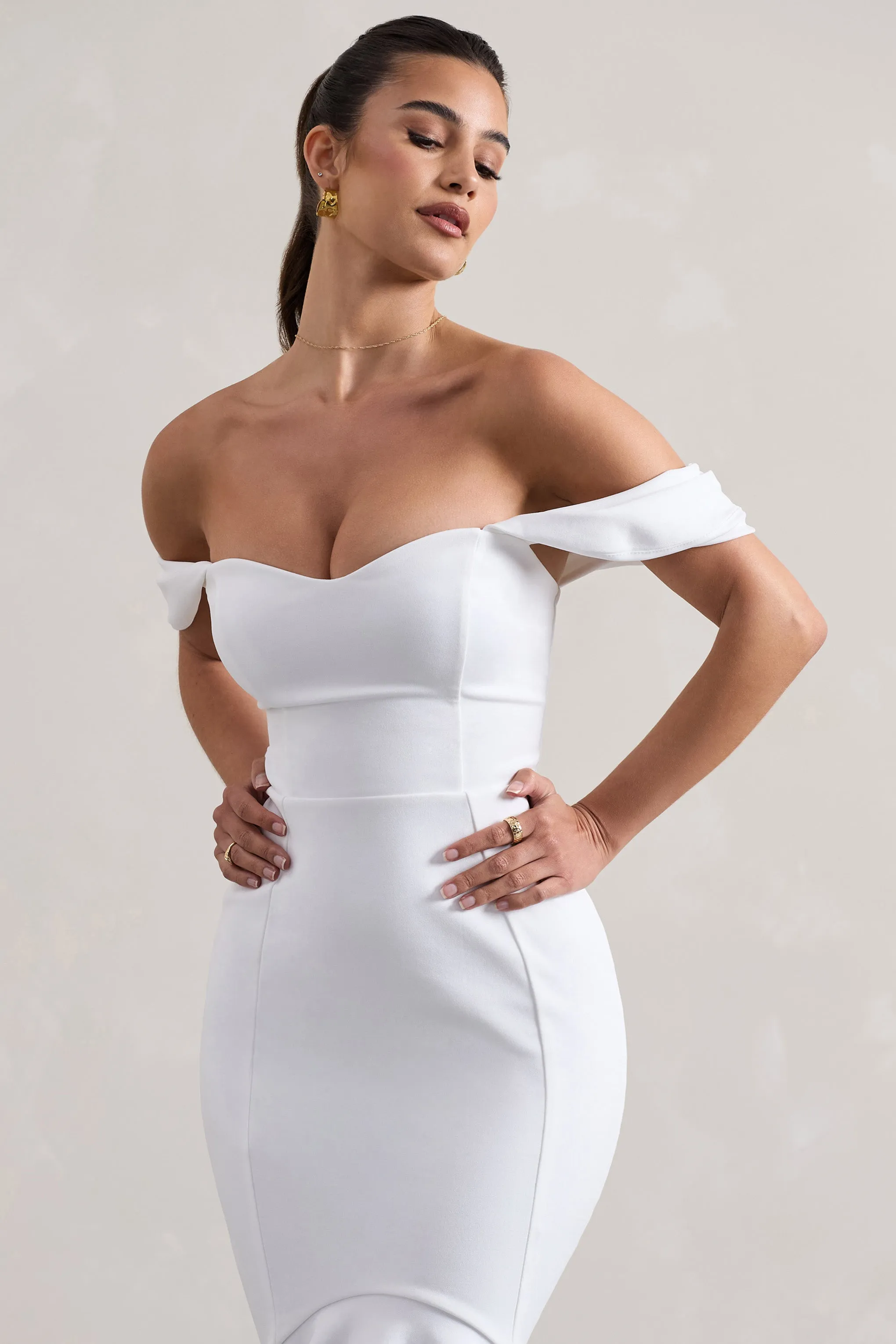 Cotillion | White Sweetheart High-Low Maxi Dress With Ruffle Hem Club L London