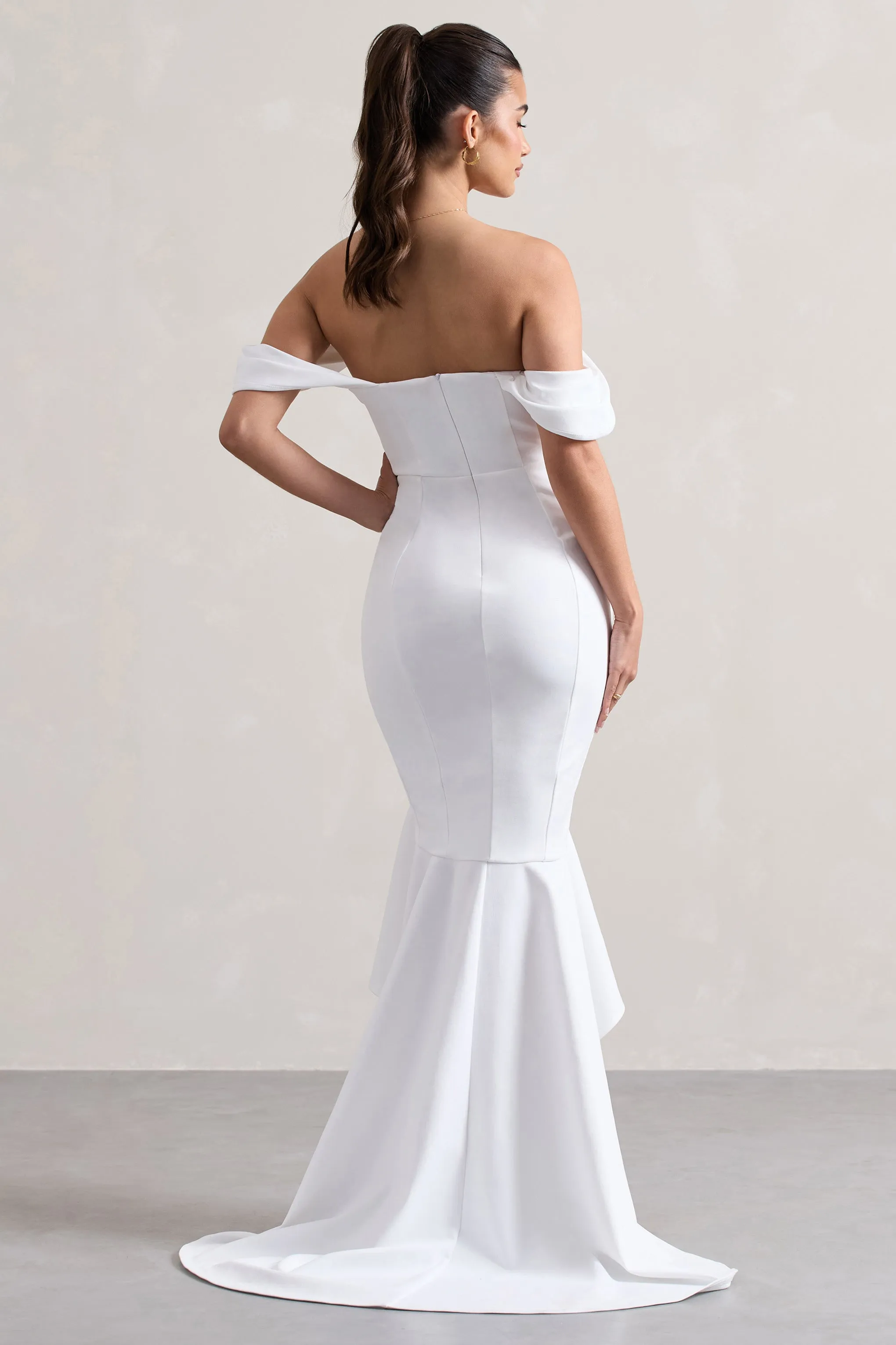 Cotillion | White Sweetheart High-Low Maxi Dress With Ruffle Hem Club L London