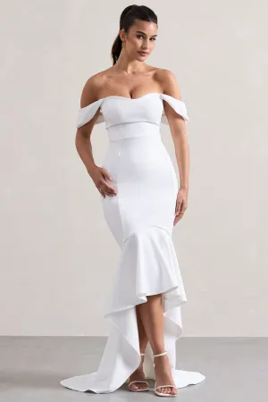 Cotillion | White Sweetheart High-Low Maxi Dress With Ruffle Hem Club L London