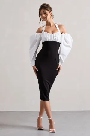 Couture Client | Black Halter-Neck Puff Sleeve Midi Dress Club L London